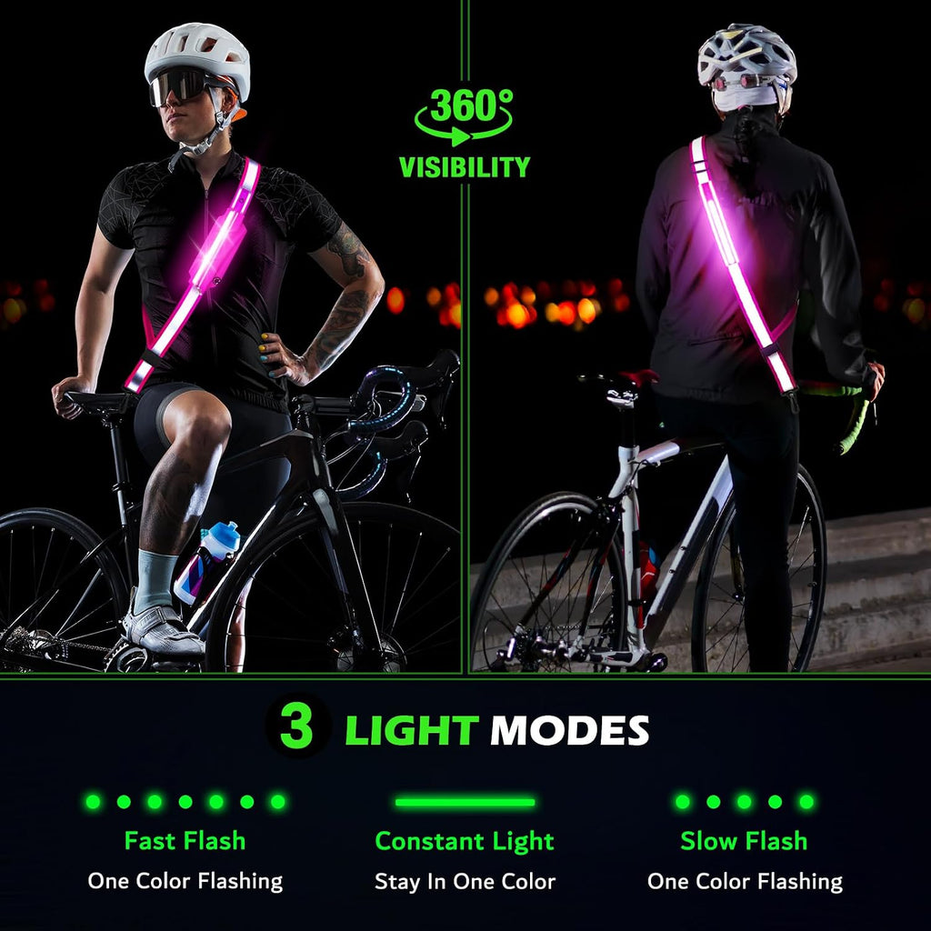 Ylzzrs Reflective Sash Gear for Walking at Night,LED Reflective Belt Safety Lights,Lights for Night Dog Walking,High Visibility Type-C Rechargeable with Phone Holder for Men Women