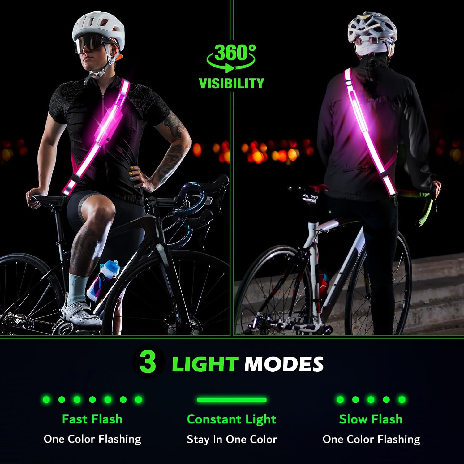 Ylzzrs Reflective Sash Gear for Walking at Night,LED Reflective Belt Safety Lights,Lights for Night Dog Walking,High Visibility Type-C Rechargeable with Phone Holder for Men Women