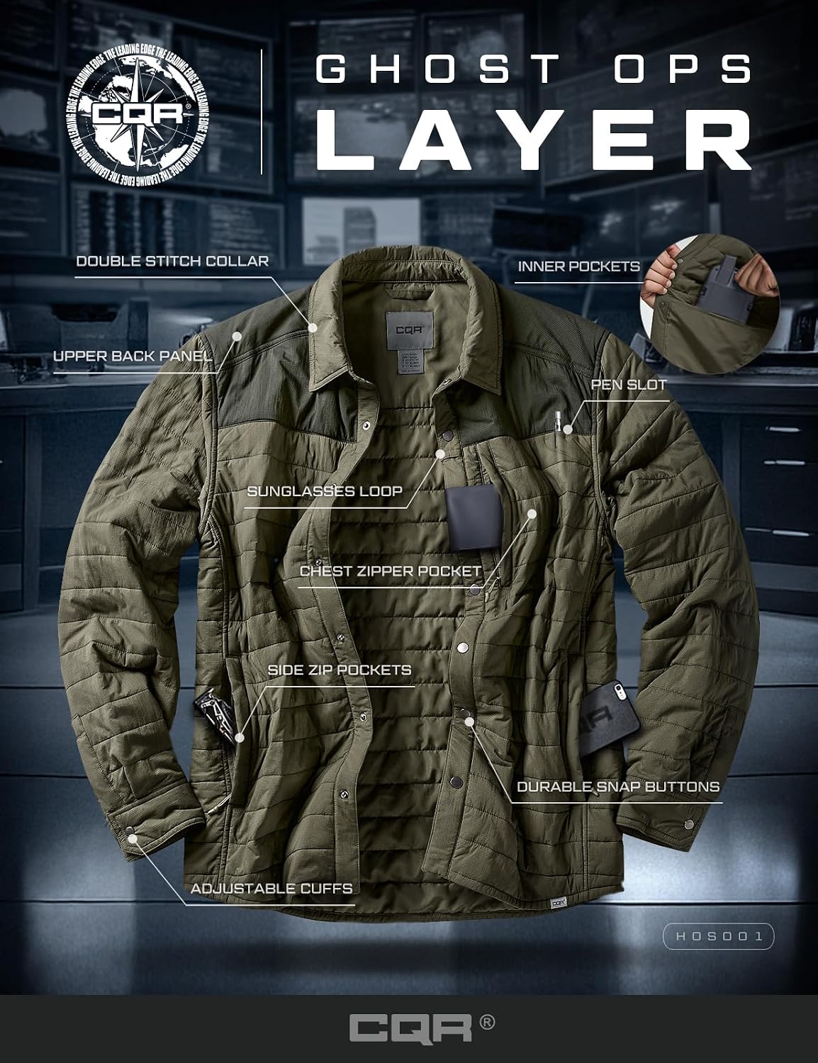 CQR Men's Lightweight Warm Insulated Jacket, Windproof Water Resistant Winter Active Coat for Hiking Work Outdoor Tactical