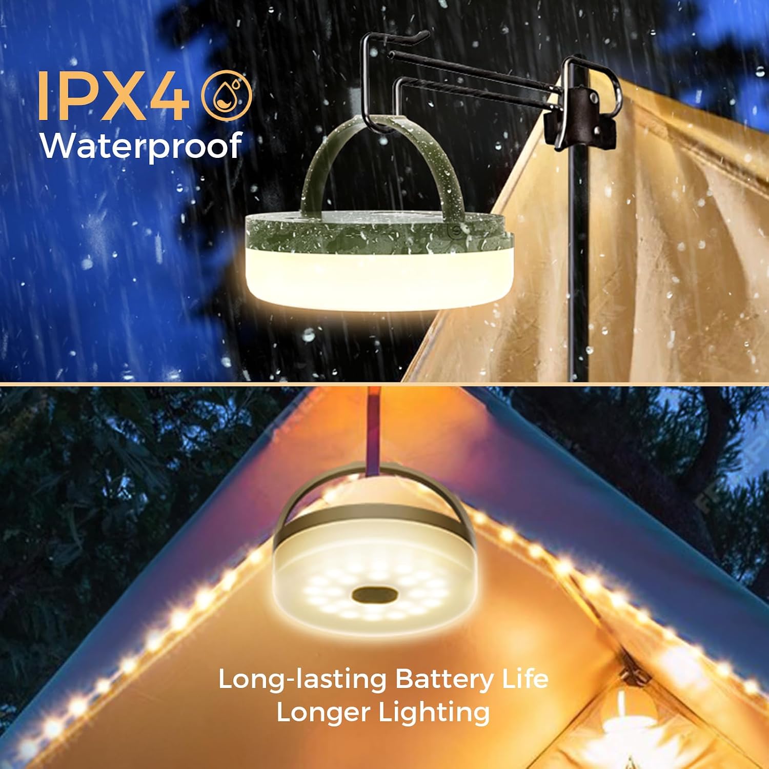 Camping String Lights, 32.8FT Rechargeable with Storage Reel, 8 Modes | Quick Storage Rechargeable Tent Light,Waterproof Hanging LED Design for Awning Patio Indoor Outdoor Decor Camping Essentials