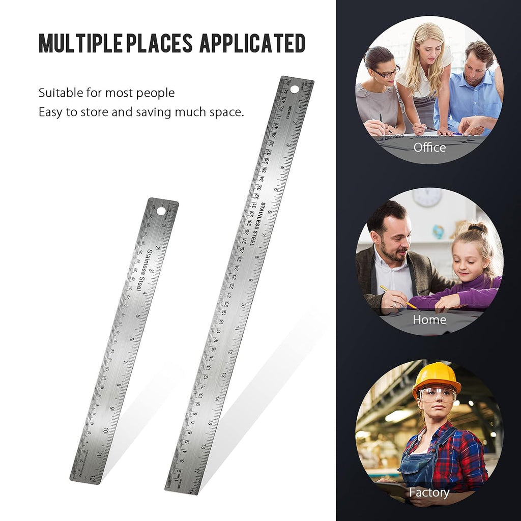 Frienda 2 Pcs Metal Ruler Cork Backed 12+18 Inch Non-Slip Straight Edge