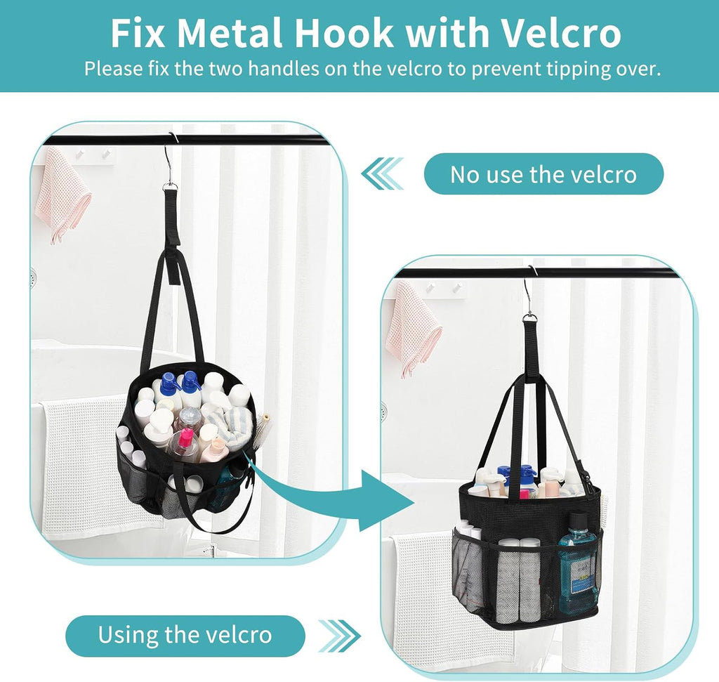 Mesh Shower Caddy Portable for College Dorm Room Essentials, Hanging Shower Caddy with Waterproof Phone Pouch, Large Capacity Shower Bag Basket Tote for Bathroom, Gym, Camping, Swimming, Beach, Black