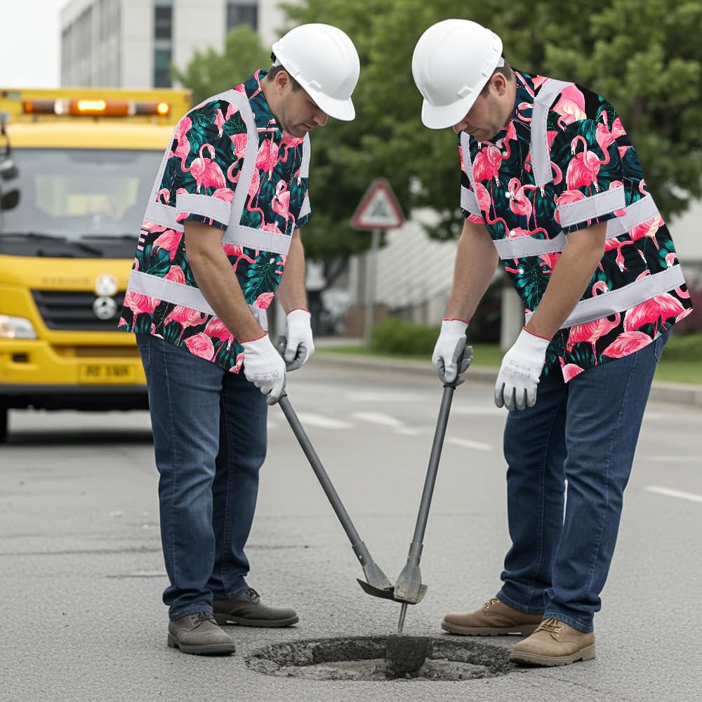 High Visibility Hawaiian Shirt for Men Tropical Shirts Custom Name Floral Outfit Reflective Safety Workwear
