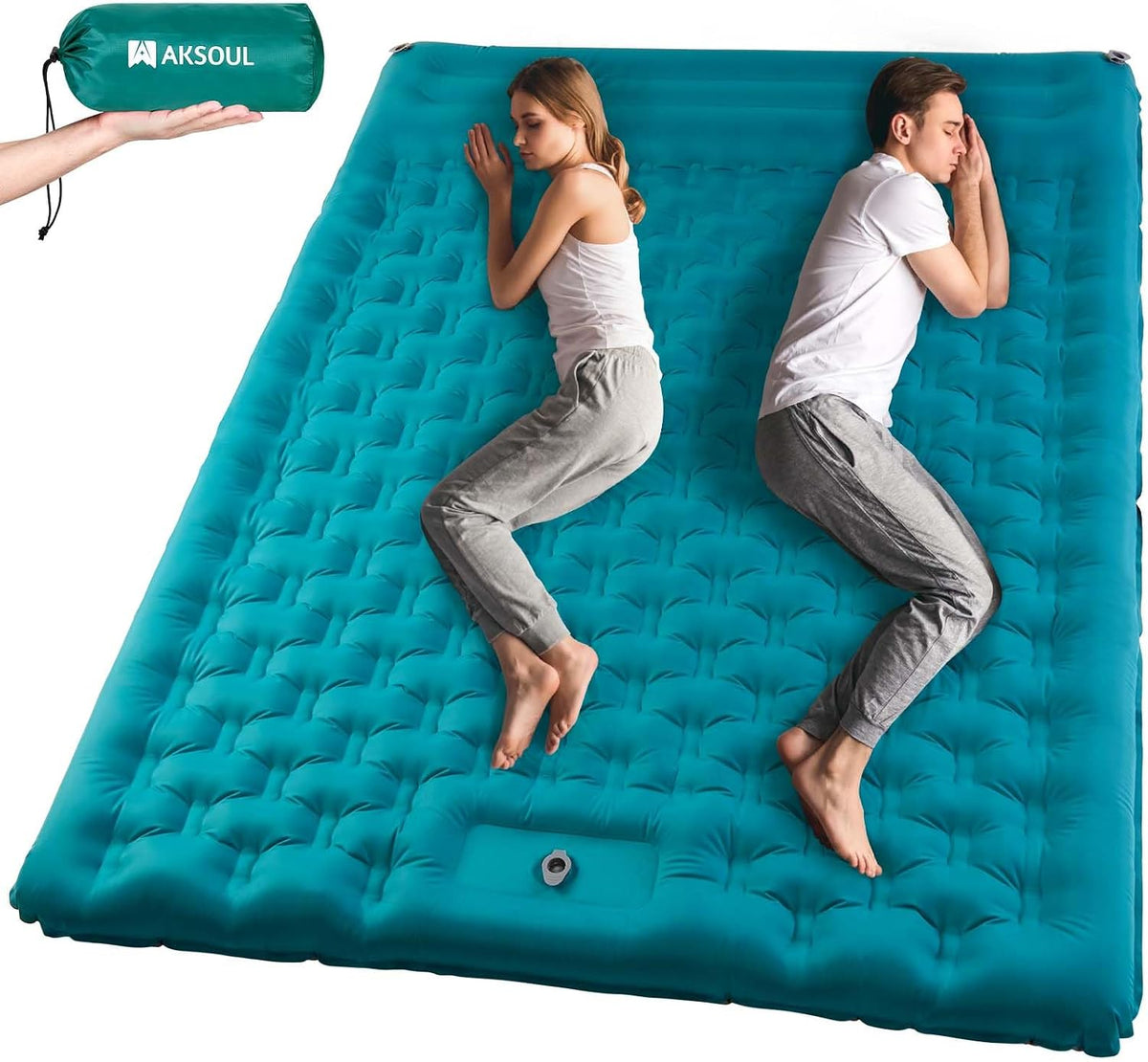 AKSOUL Sleeping Pad Camping Inflatable: Extra Thickness Double Persons Self Inflating Mat with Built-in Foot Pump, Lightweight Ultra-Wide Air Mattress with Pillow for Camping, Backpacking