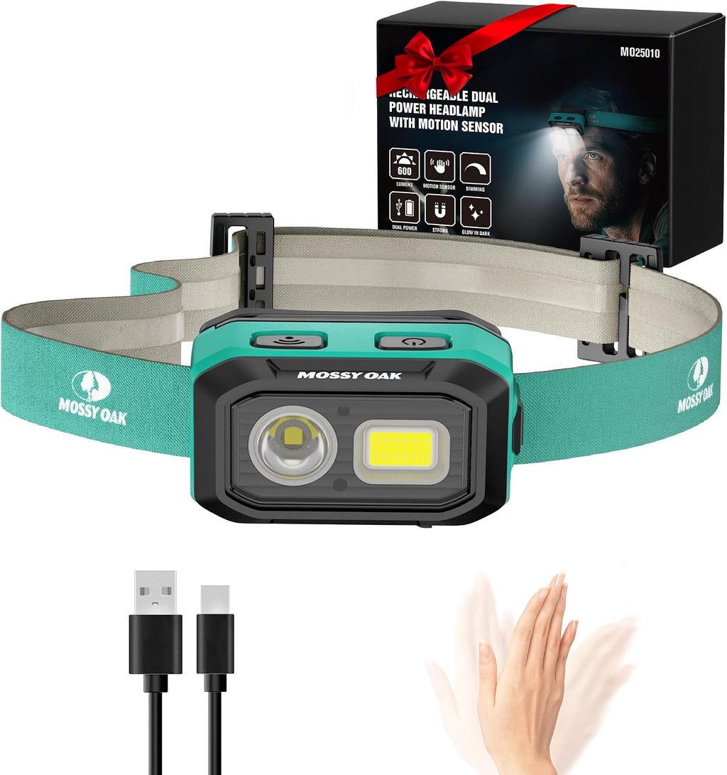 Mossy Oak 600 Lumens Headlamp, Dual Power with Motion Sensor and Magnet