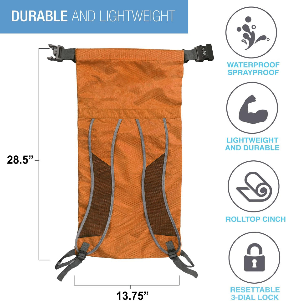 Lewis N. Clark WaterSeals Locking Backpack | Waterproof Bag | Anti-Theft Combination Lock | For Men & Women | Orange