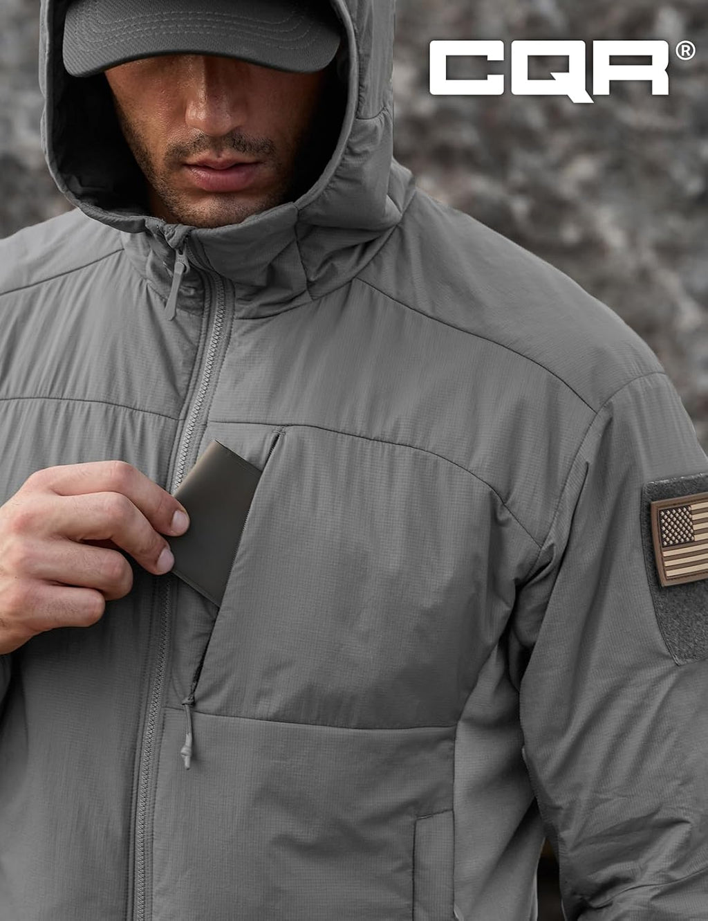 CQR Men's Lightweight Warm Insulated Jacket, Windproof Water Resistant Winter Active Coat for Hiking Work Outdoor Tactical