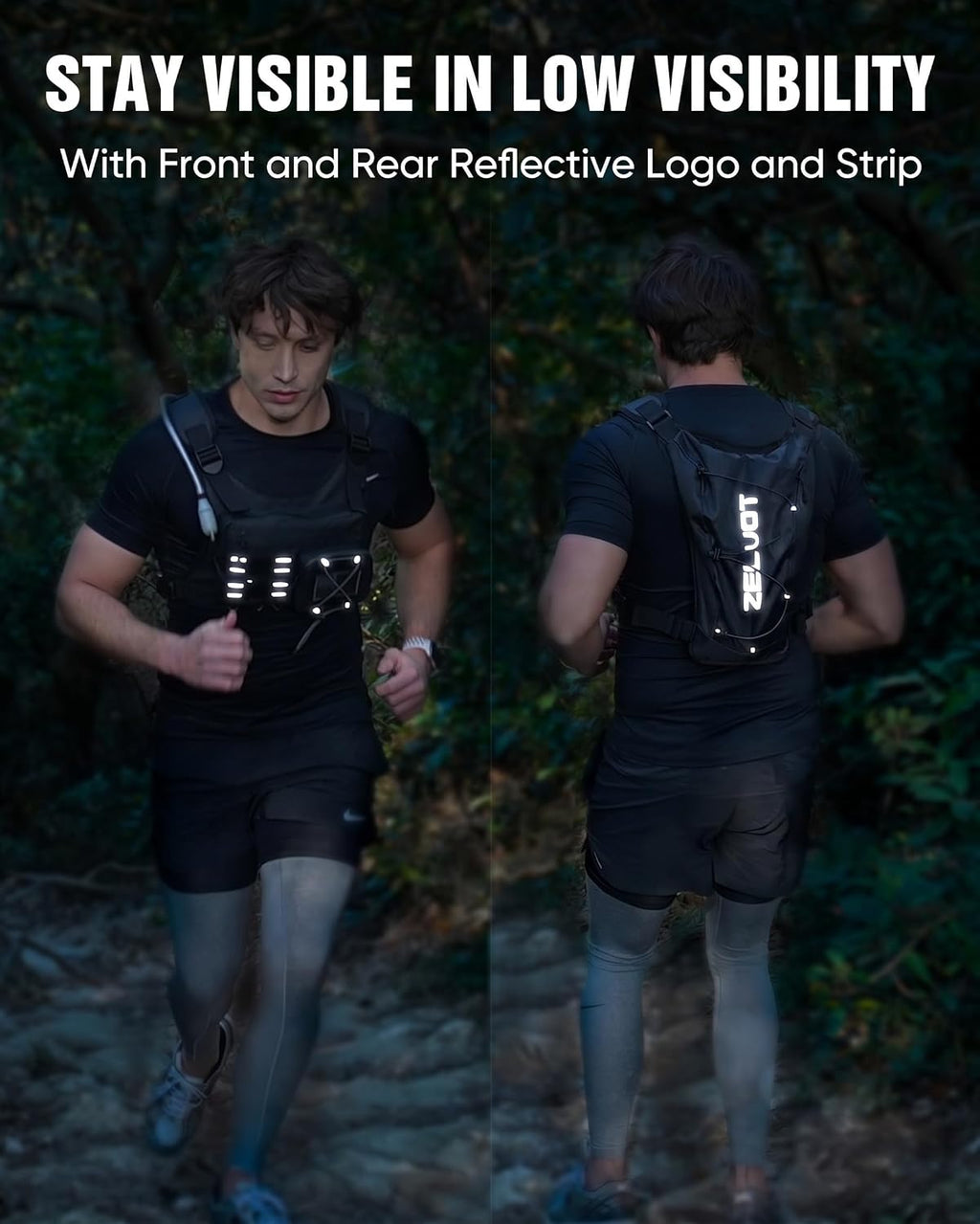 Zelvot Running Vest with 2L Water Bladder, Hydration Backpack, U.S. Design Patent, Lightweight Hydration Pack with Gear Holder, Reflective Chest Pack for Men Women