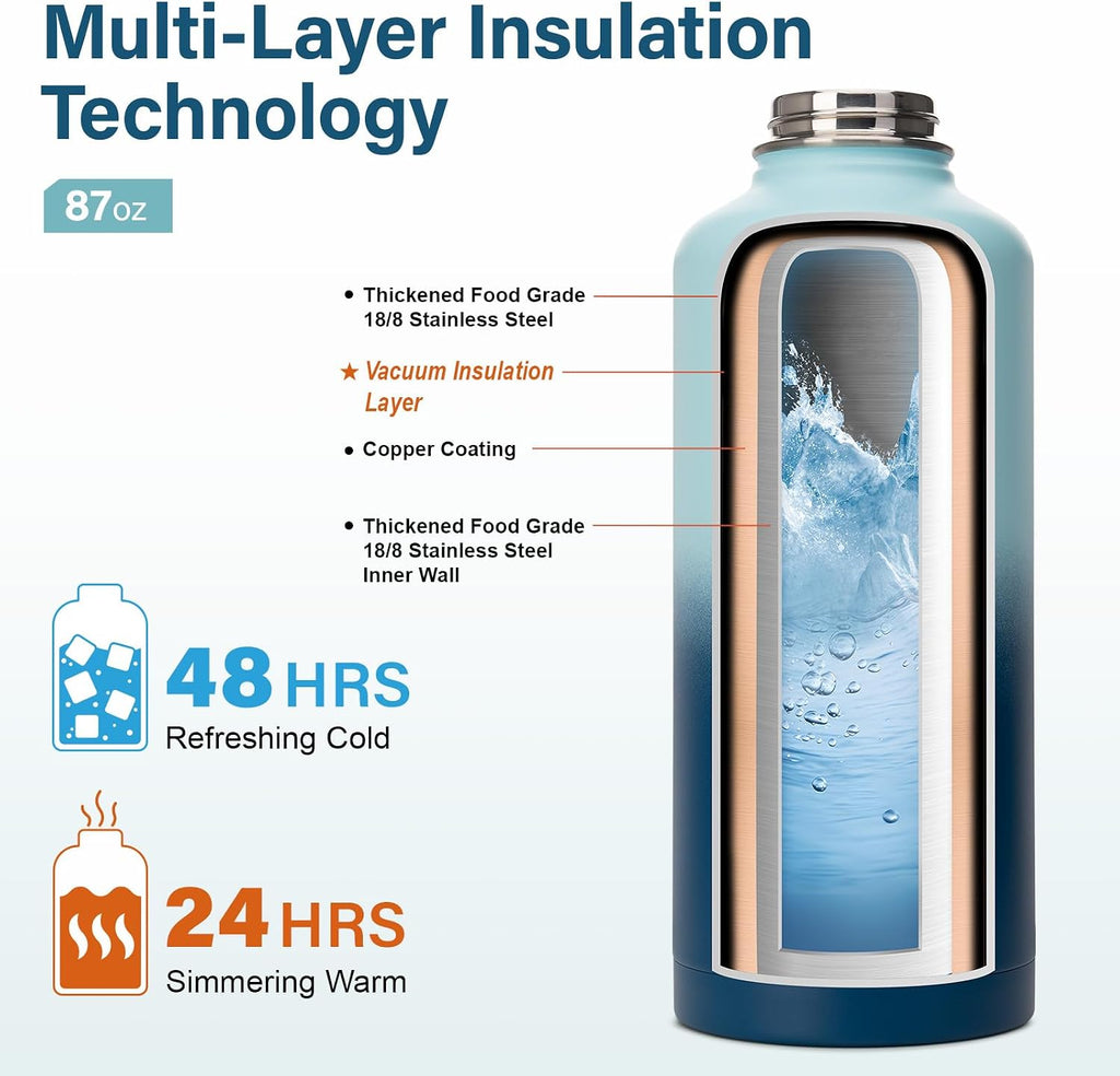 DYSANKY Insulated Water Bottle | Thickened Stainless Steel for Gym and Hiking with Straw, Carrier Bag, Handle Strap | BPA-Free 87 oz