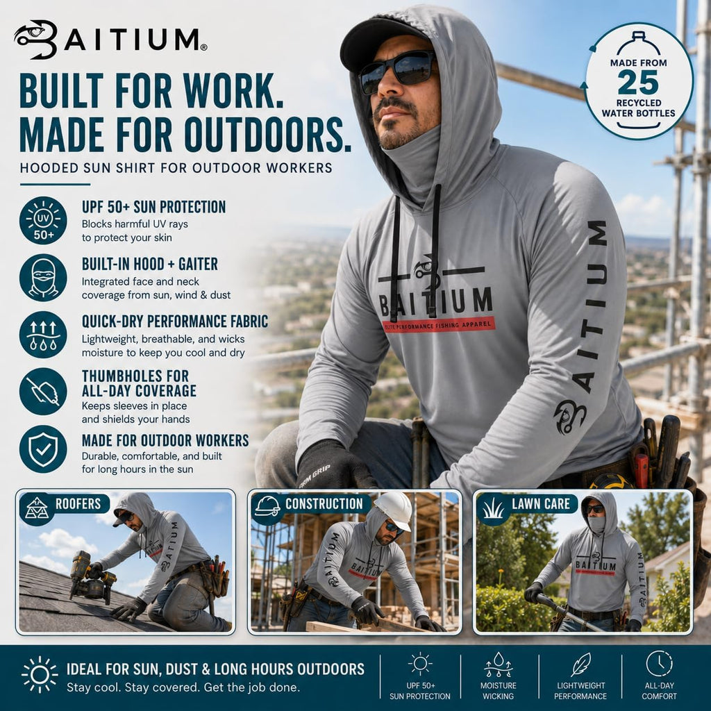 Fishing Shirts for Men,UPF50 Hooded Long Sleeve with Gaiter, Sun Protection Dry Fit Apparel, Face Mask, Fishing Clothes
