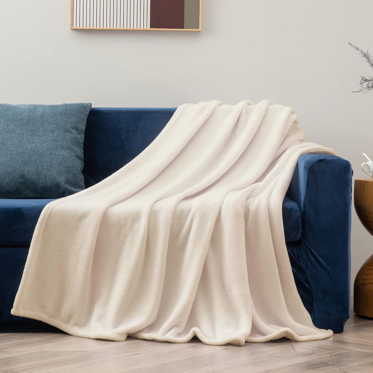 BEDELITE Fleece Blanket Soft Plush Throw for Couch Beige 50"x60"