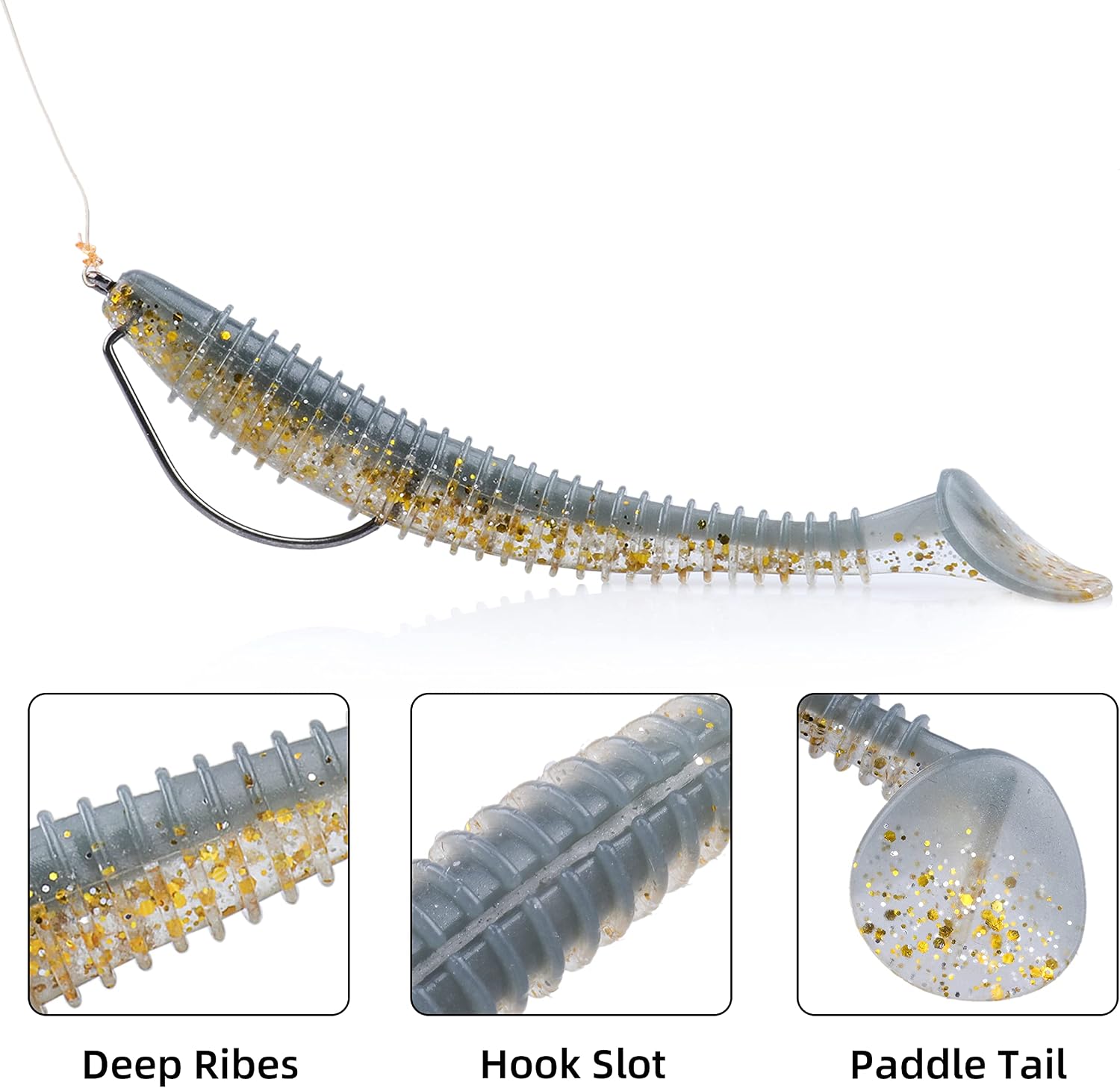 RUNCL Swimbaits Paddle 10/20/30/40PCS, 5/4/3/2 Inchs Paddle Tail, Soft Lure for Trout Crappie Bass, Durable Plastic Bait Swimmer for Saltwater/Freshwater, Fishing Lover's Gift