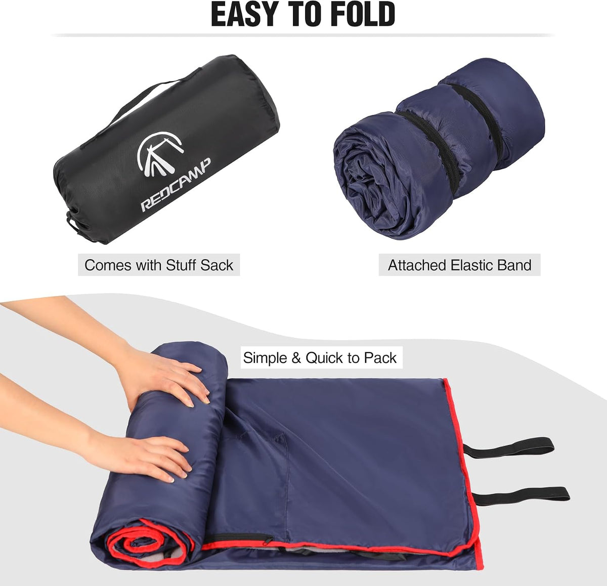 REDCAMP Outdoor Waterproof Stadium Blanket for Cold Weather, Dark Blue/Grey