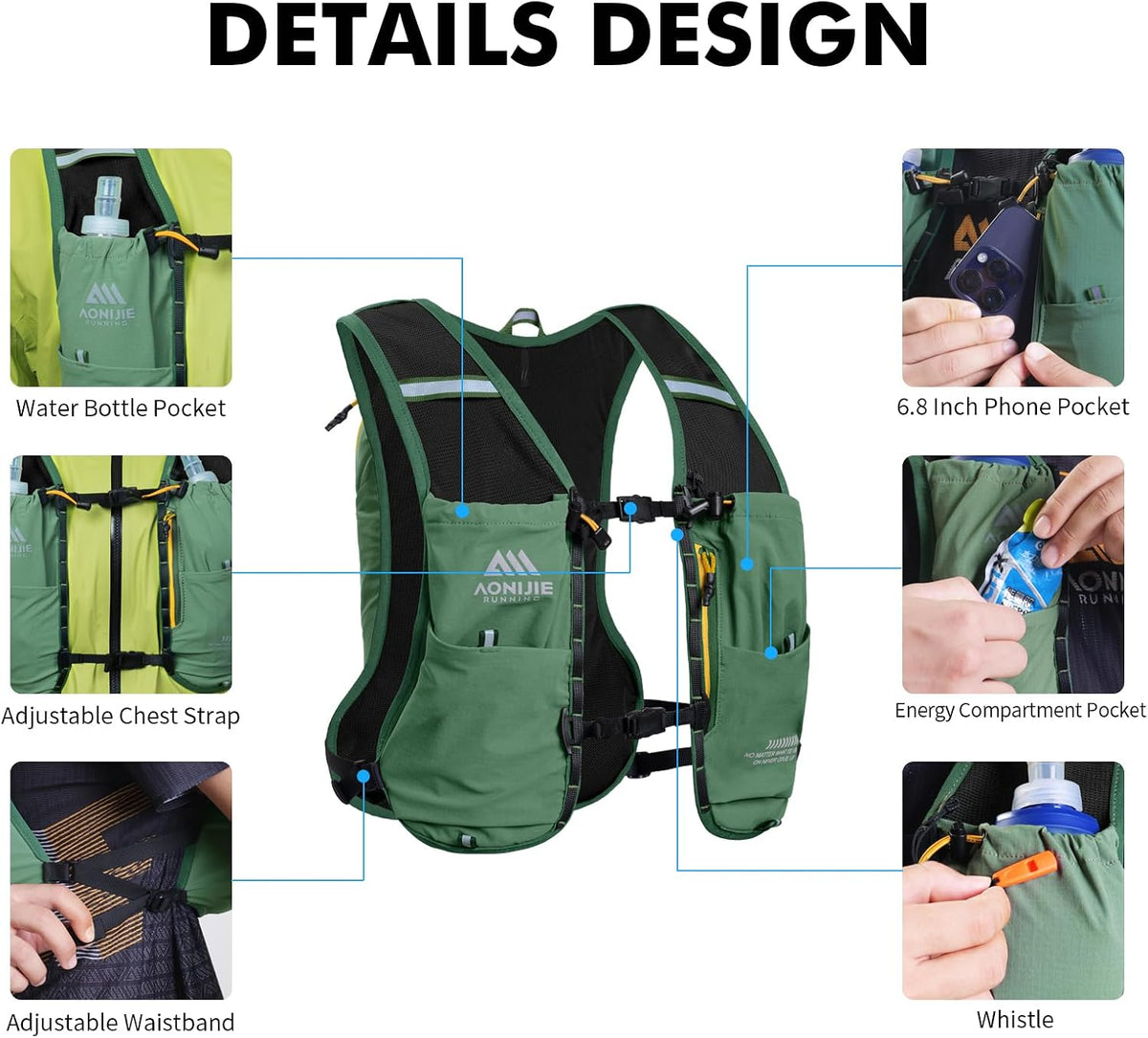 AONIJIE Running Hydration Vest for Men Women 500ml Soft Flask Water Bottle