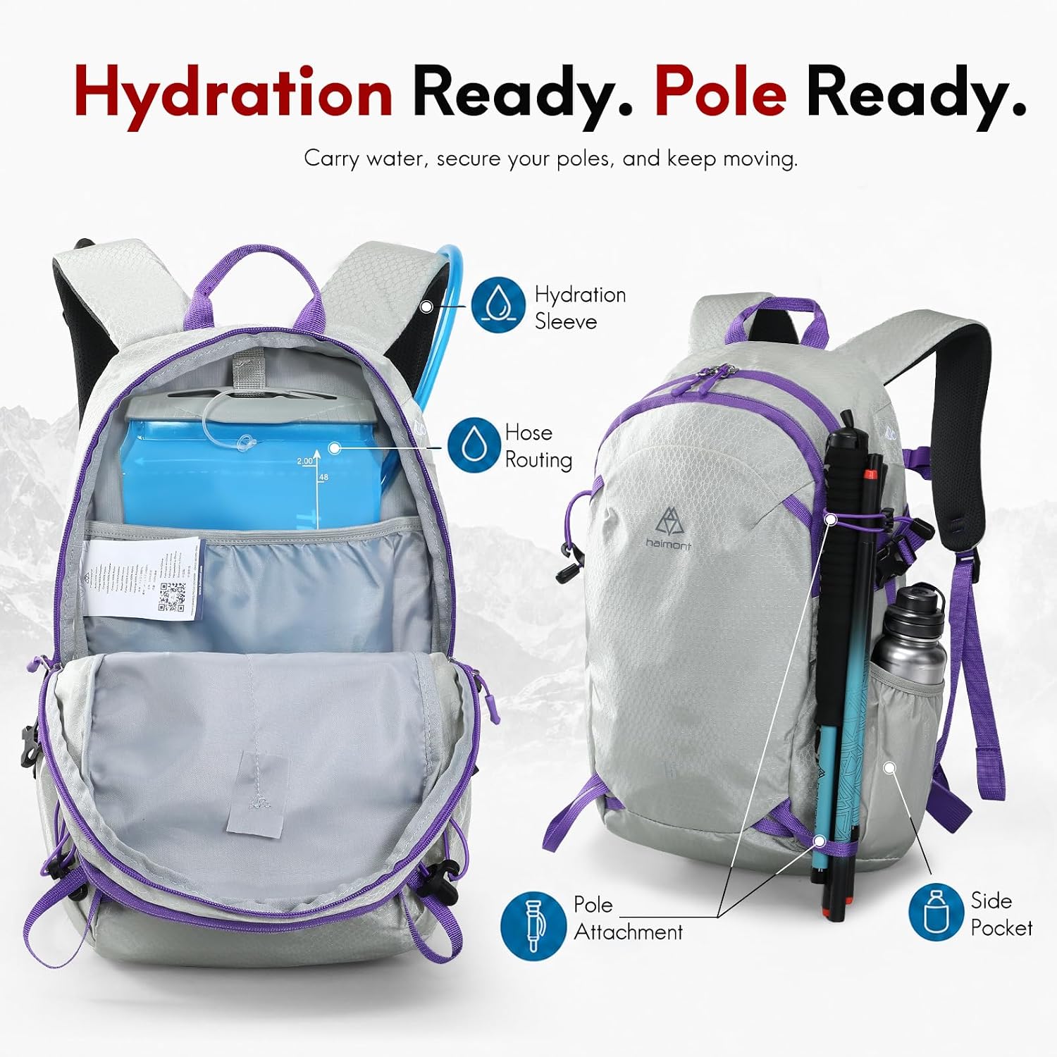 Haimont 15L Lightweight Hiking Daypack, Grey