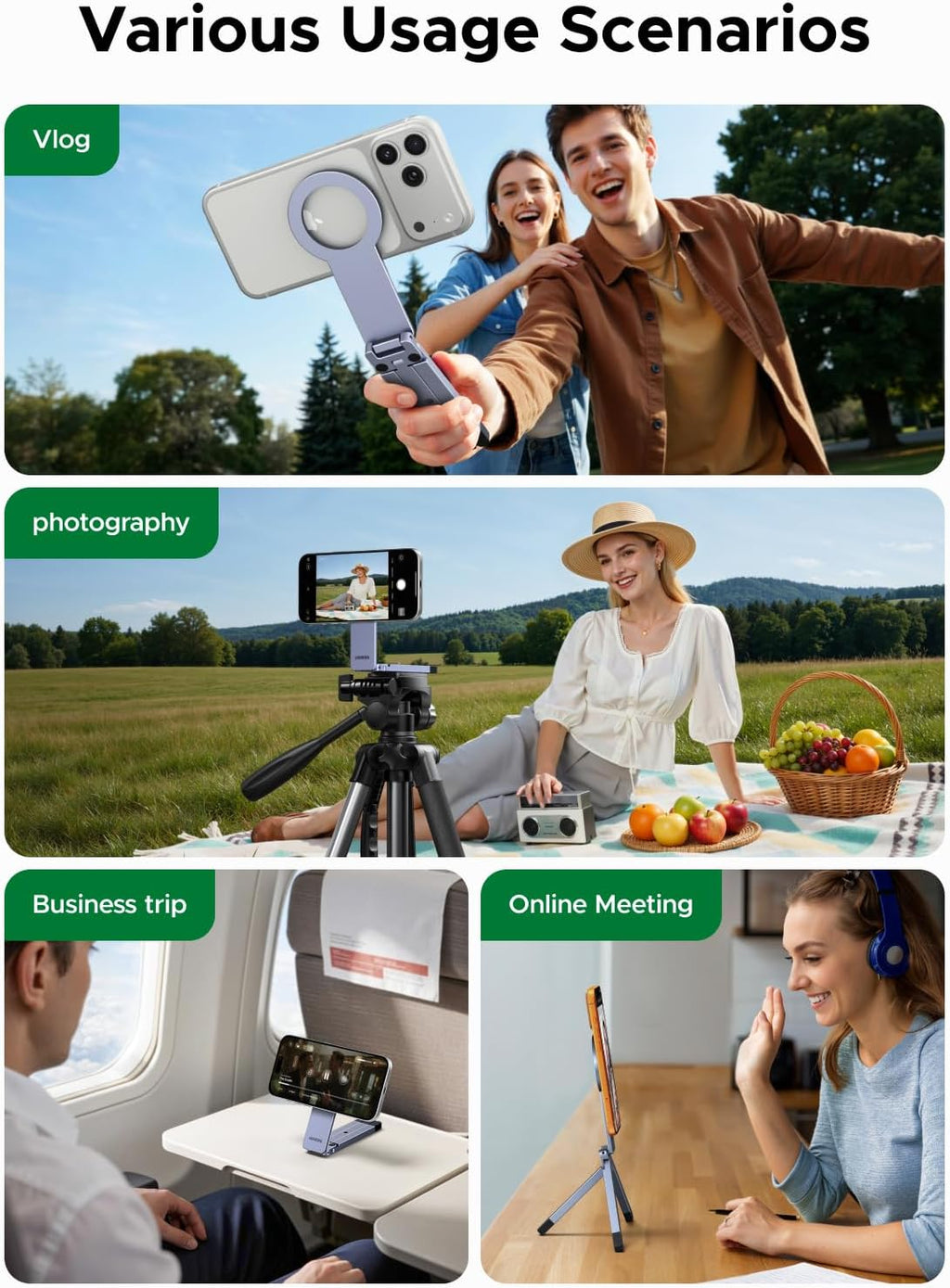 UGREEN Magsafe Tripod Stand, Ultra-Compact Travel Tripod for iPhone 17