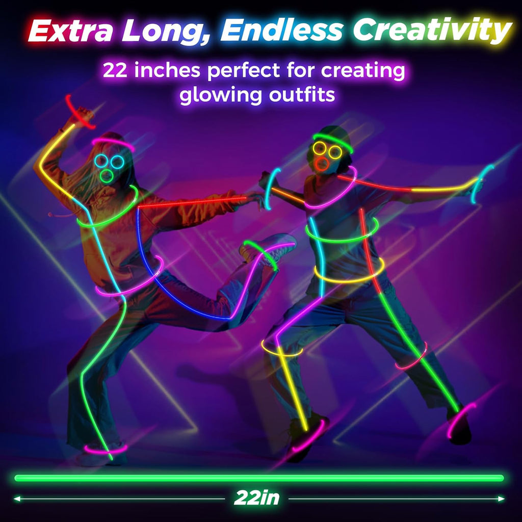 100Pcs Glow Sticks Bulk - 22 inch Glow In the Dark Sticks Party Supplies, Neon Glow Party Pack for Kids with 9 Hours Duration, Glowsticks Party Favor Glow Necklace & Bracelet with 100Pcs Connectors