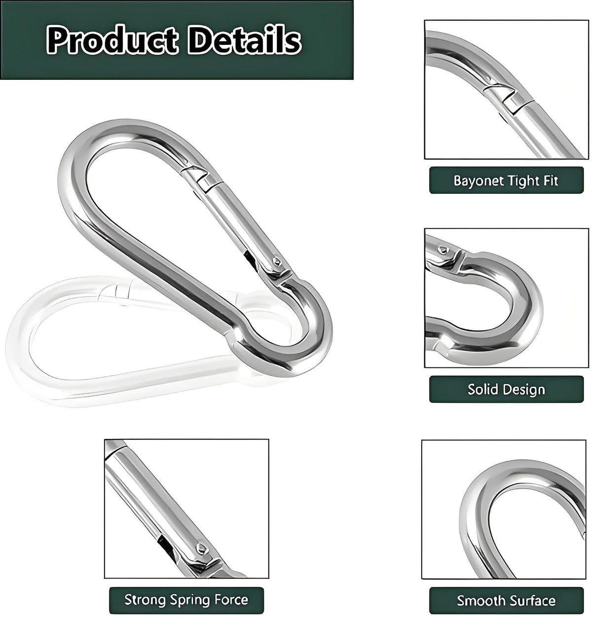 Spring Snap Hook Carabiners, Carabiner Clip, Heavy Duty Galvanized Steel Spring Clip, Quick Link Key Chain for Swing Hammock Gym Outdoor, Holding Capacity