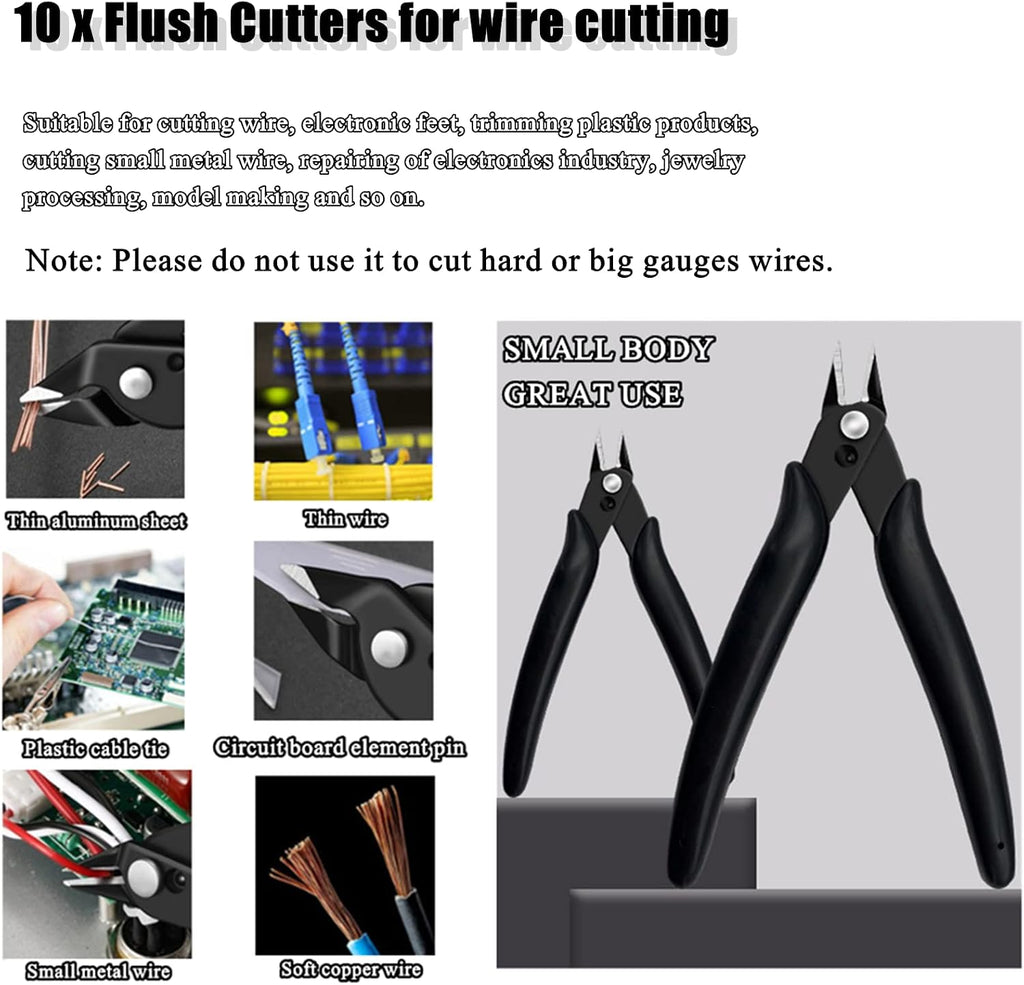 YaeCCC 10 Pack Wire Cutters Black Diagonal Cutting Pliers for Electronic, Model, Jewelry Making, 170 Flush Cutter 5 inch