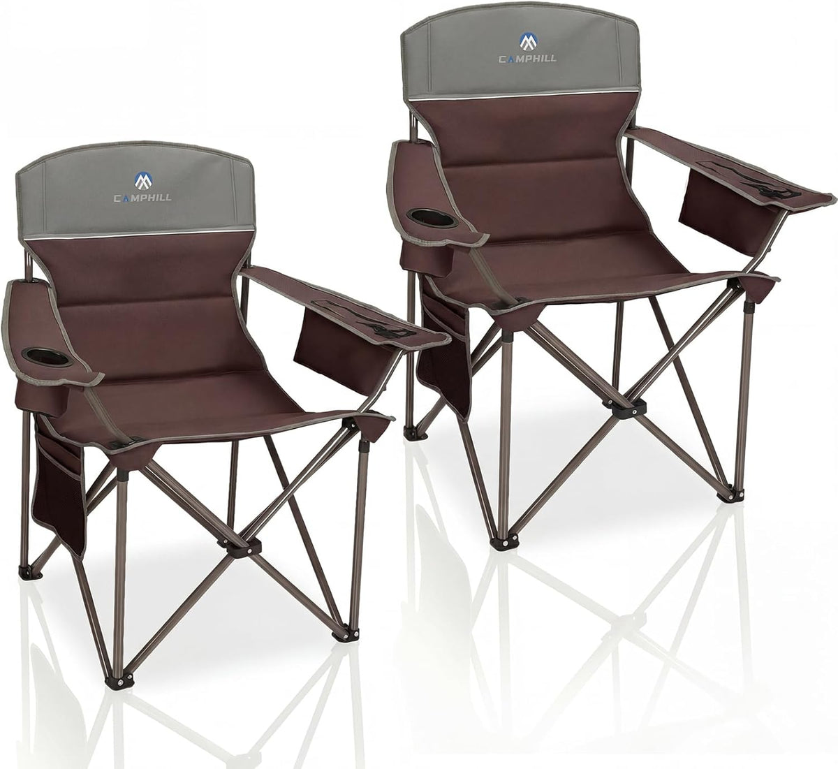 Oversized Camping Chairs 2 Pack - Heavy Duty 400LBS Padded Lawn Chair with Cooler Bag,Cup Holder,Side Pocket,Collapsible for Outdoor,Camp,Fishing & Garden,Olive Green