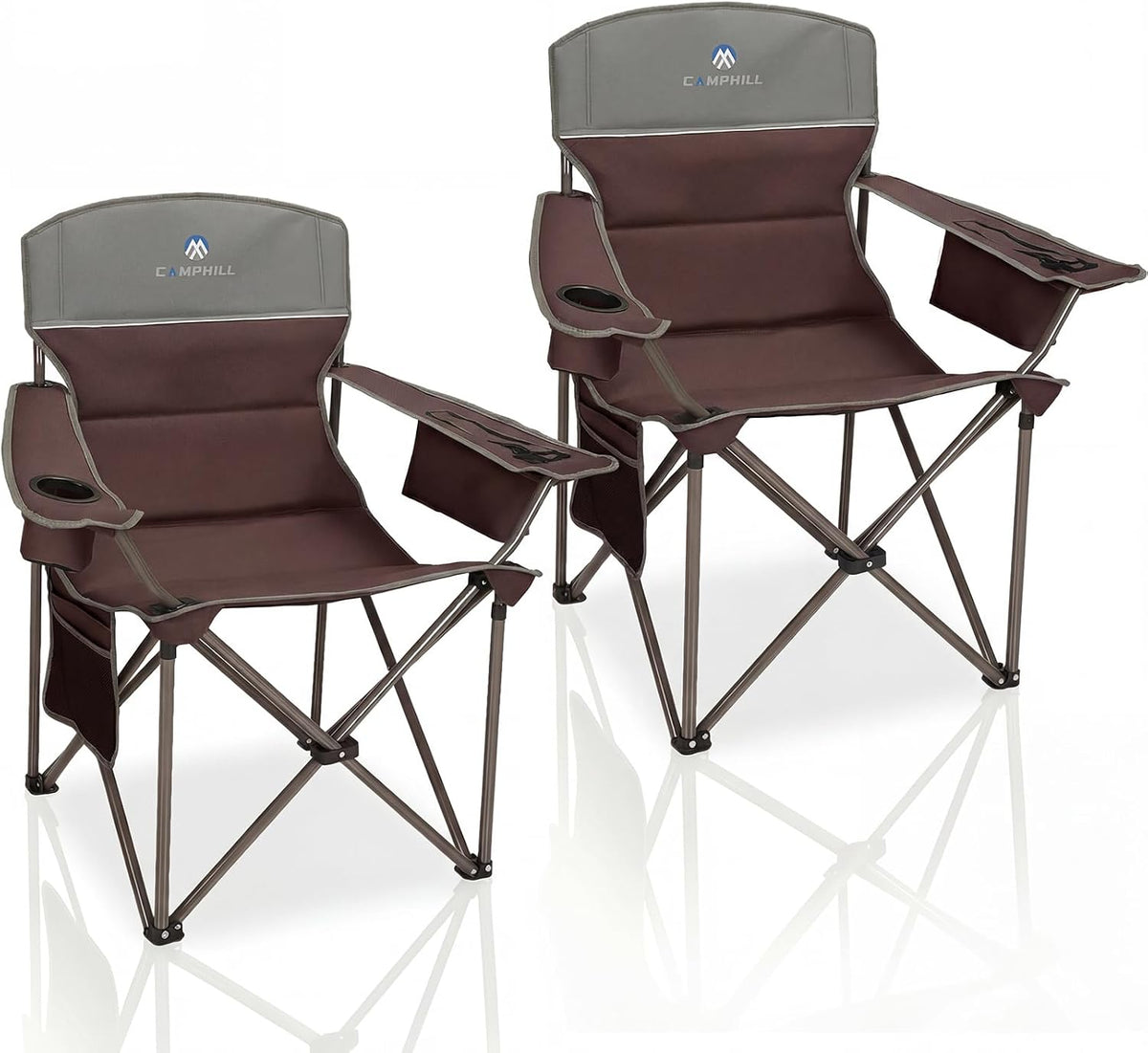 Heated Camping Chairs 2 Pack - Heavy Duty 400LBS Padded Lawn Chair with Cup Holder,Side Pocket,Collapsible for Outdoor,Camp,Fishing & Garden,Dark Green,Battery NOT Included