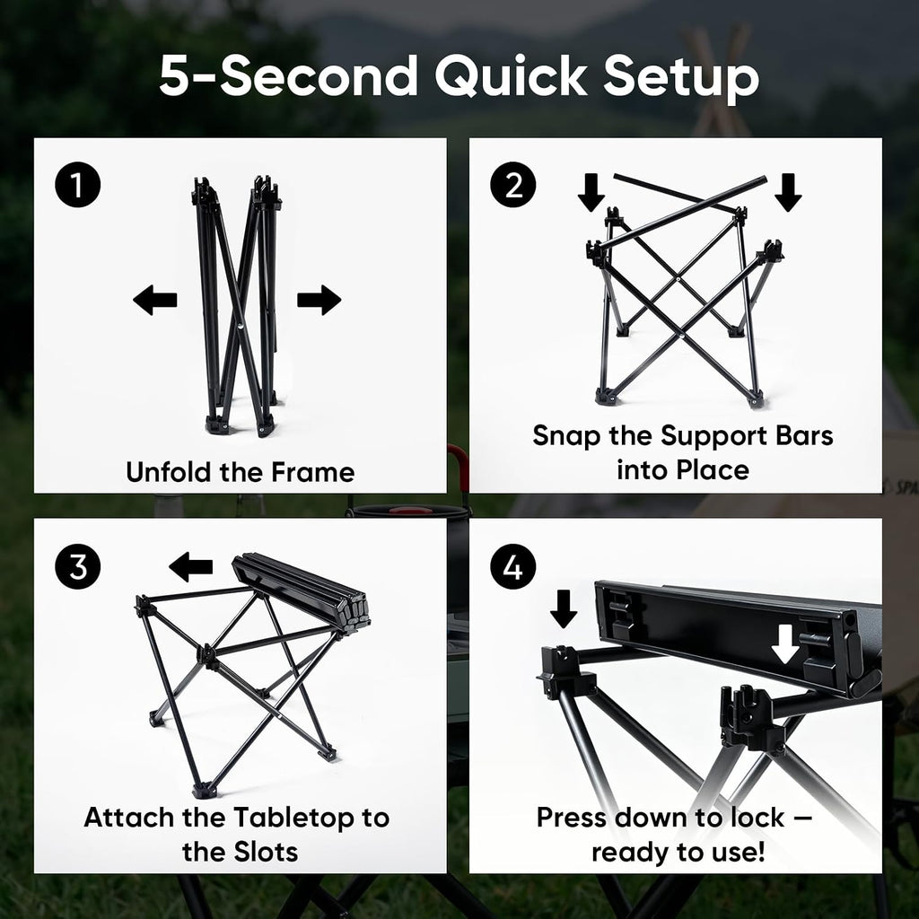 Camping Table, Ultralight Folding Camping Table with 3-Step Setup, Compact Outdoor Side Table for Camping Chair, Picnic, Fishing, Beach, Lawn, Patio, 13.8 in x 15.7 in