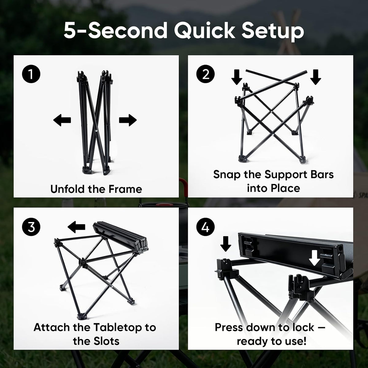 Camping Table, Ultralight Folding Camping Table with 3-Step Setup, Compact Outdoor Side Table for Camping Chair, Picnic, Fishing, Beach, Lawn, Patio, 13.8 in x 15.7 in