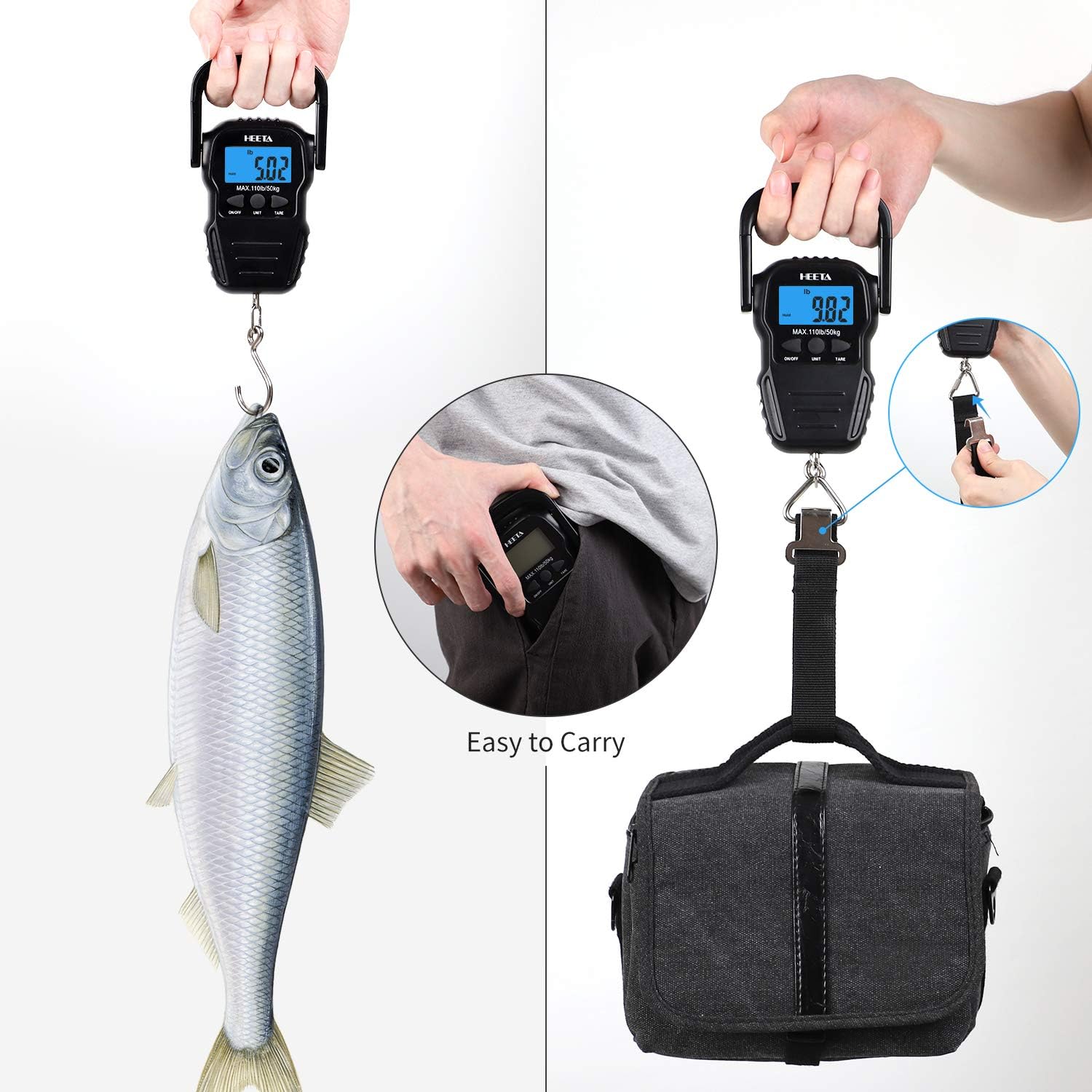 HEETA Fish Scale Digital Fishing Luggage Weight Scale with Measuring Tape