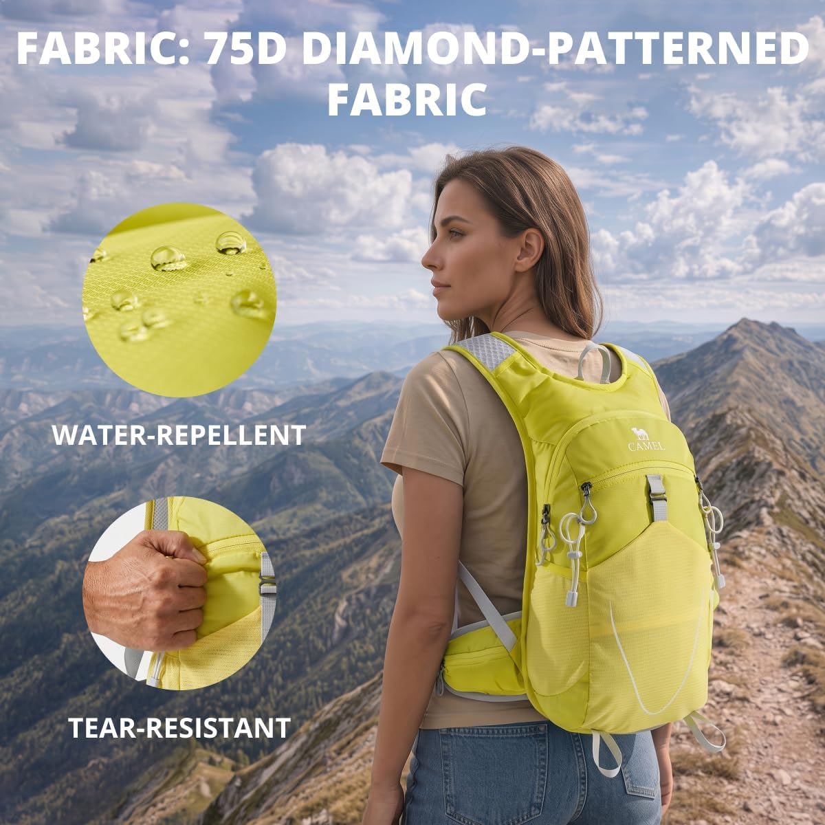CAMEL Small Hiking Backpack for Women Men Lightweight Travel Daypack Cycling Bag Water Resistant Sports Backpacks