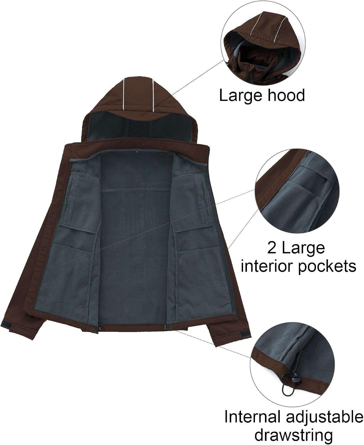 CREATMO US Men's Softshell Military Jacket With Removable Hood, Fleece Lined and Water Repellent Outdoor Reflective Coat