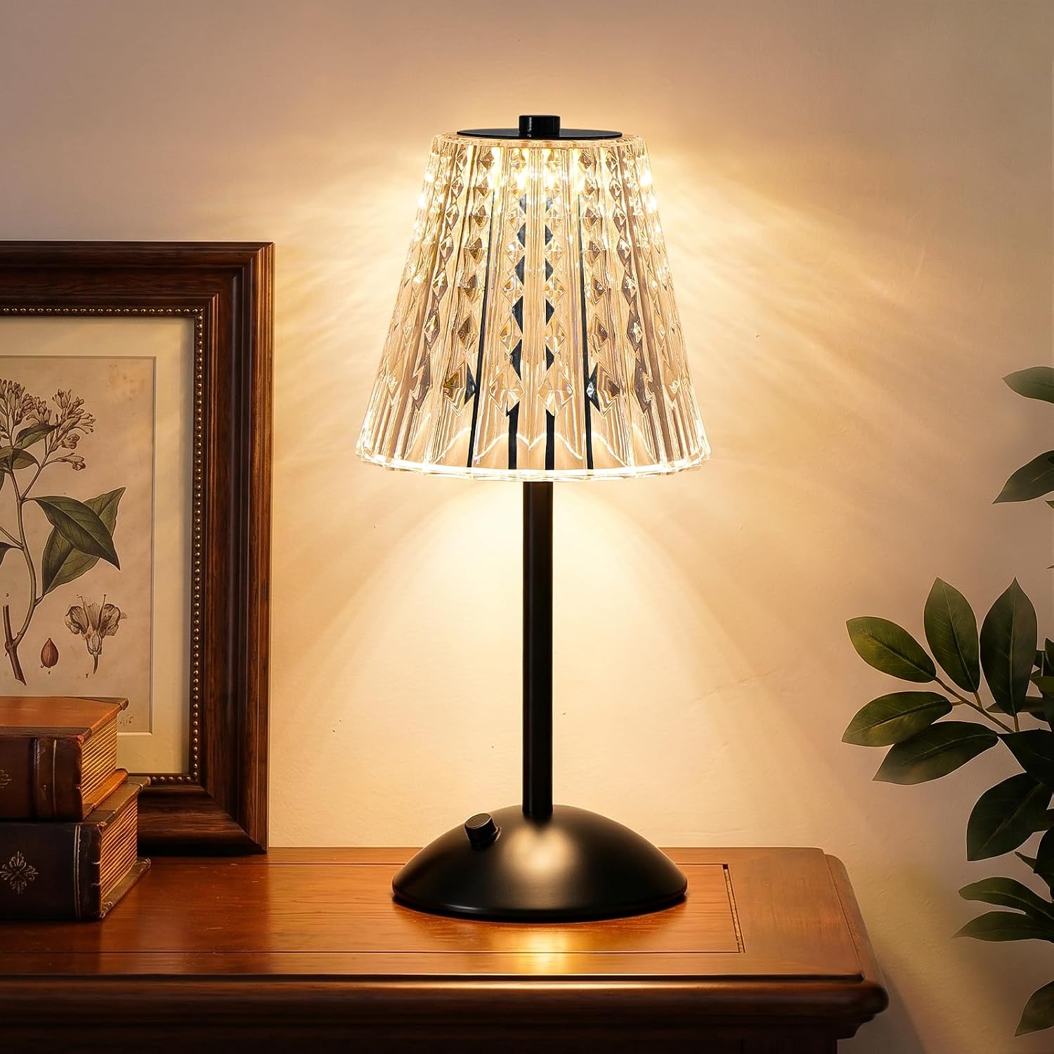 Nusogon Rechargeable Cordless Table Lamp, Touch Control Crystal Desk Lamp