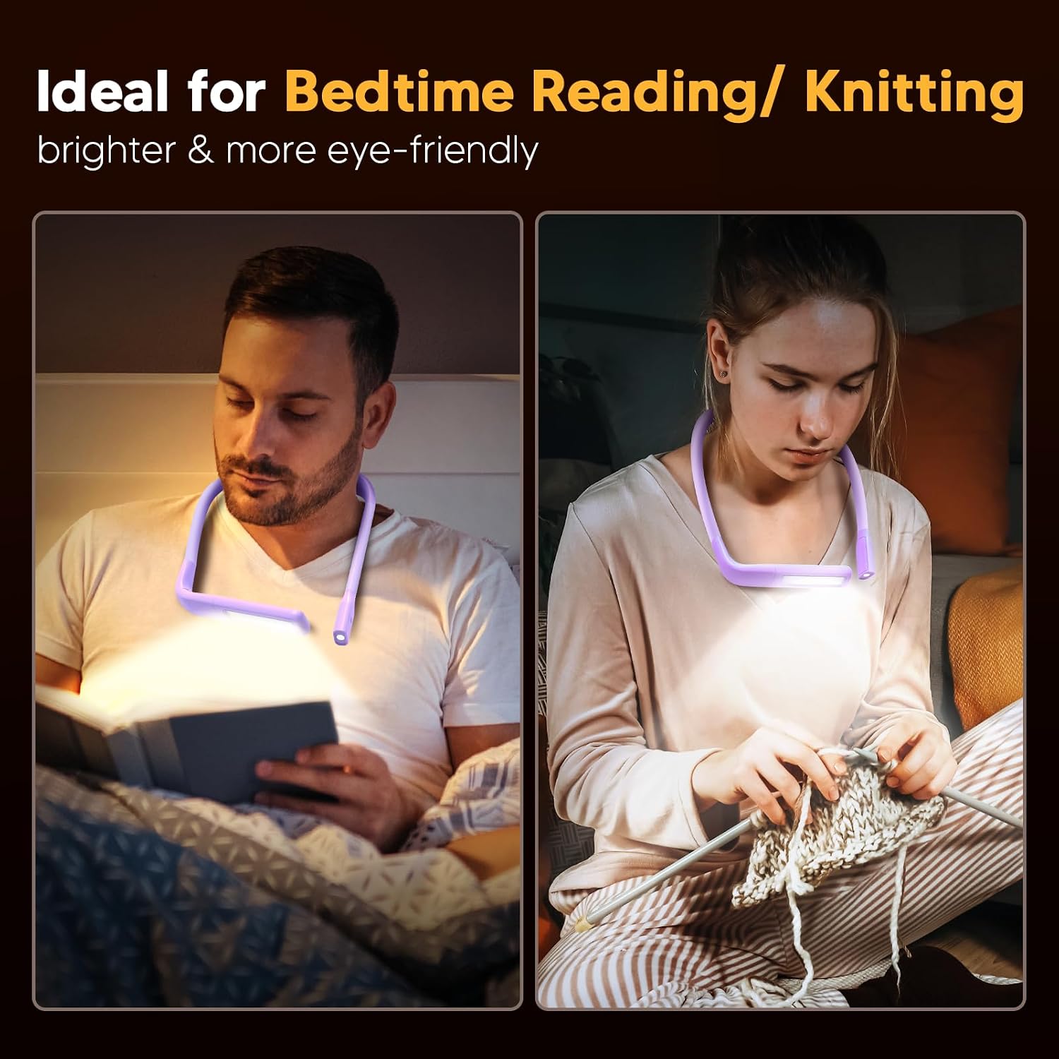Reading Lights for Books in Bed, 3 Colors Dimmable Neck Light