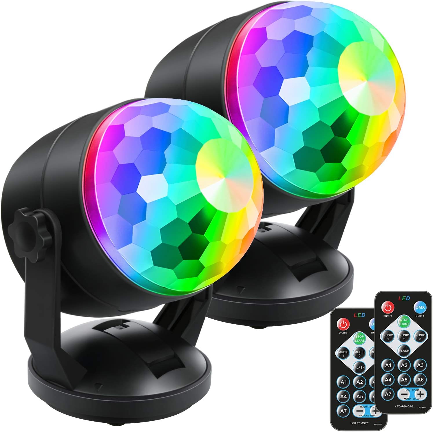 Luditek 2-Pack Portable Sound Activated Party Lights, Battery Powered/USB