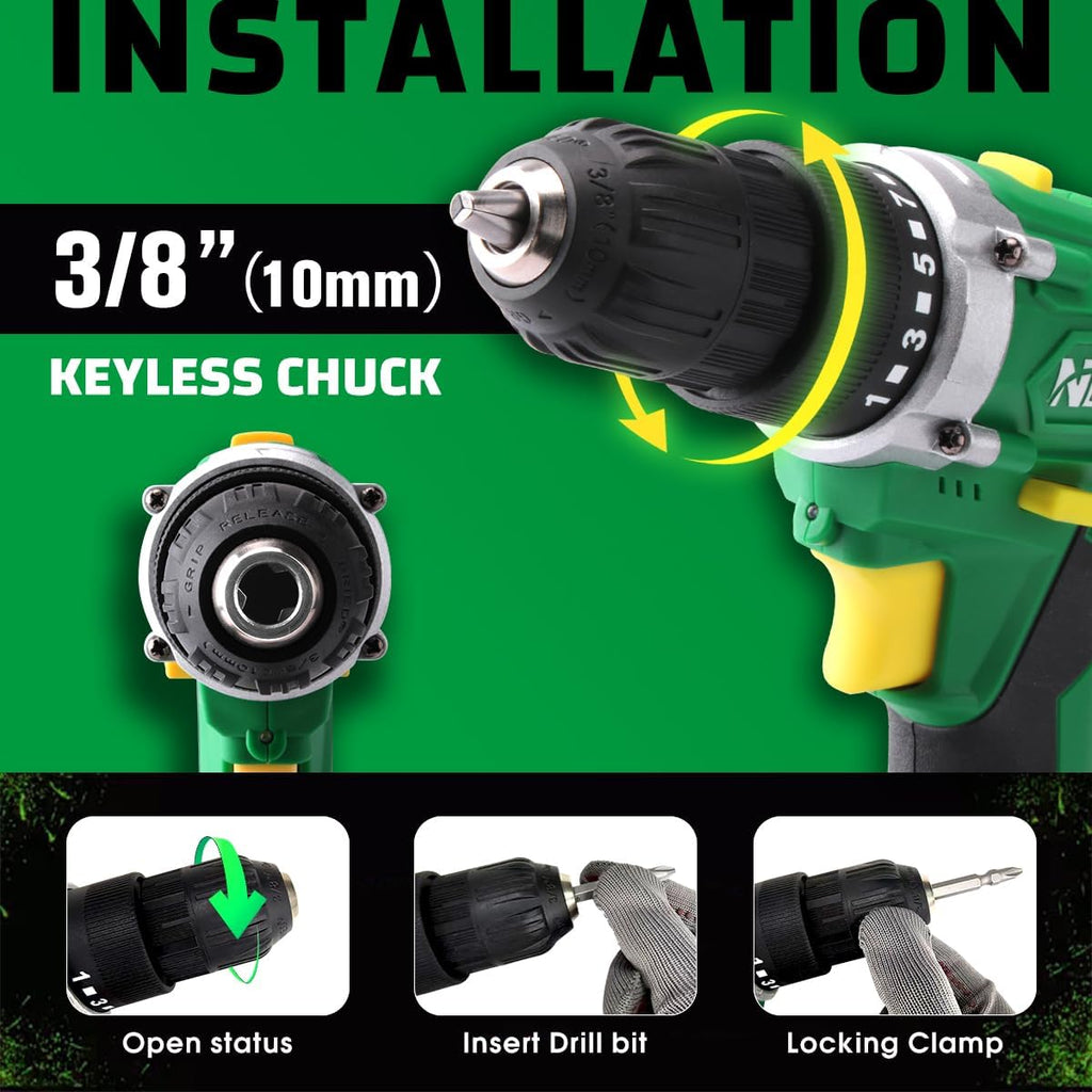 Power Drill Set - 21V MAX Power Drill Driver, Electric Cordless Drill with Battery and Charger, 3/8" Keyless Chuck, 2 Variable Speed, 25+1 Torque Setting Power Tools for Home and DIY Project