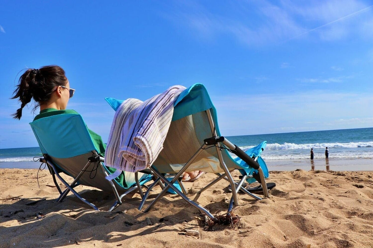 Nice C Low Beach Camping Folding Chair, River Sand Lake Chair (2 Pack Blue)