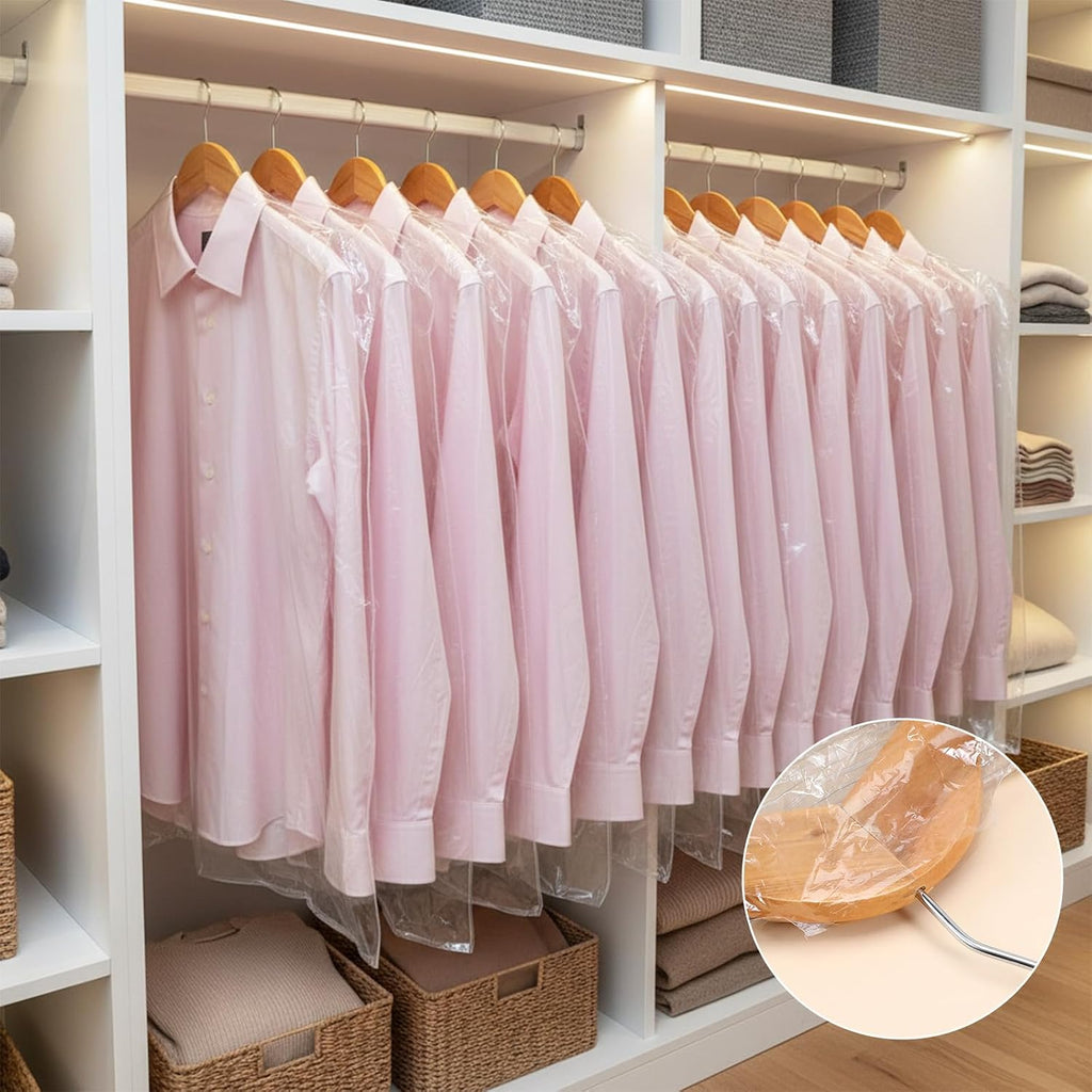 100 Pack Plastic Garment Bag, Dry Cleaning Bags, Plastic Clear Dry Cleaner Laundry Bags Transparent Coat Suit Dust Cover Protector Bag for Dry-Cleaner, Home Storage, Travel, Moving,60x100cm,60x130cm