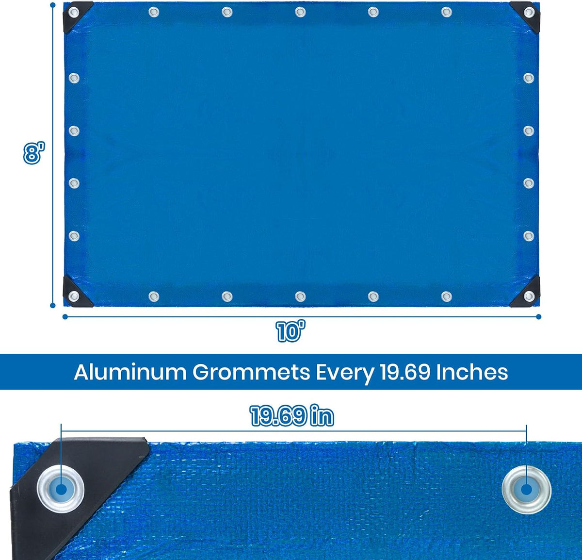 Velway Waterproof Tarp 8x10 FT 5 Mil Heavy Duty Poly Tarpaulin Outdoor Blue