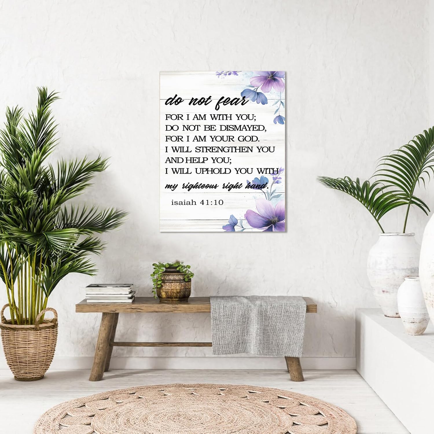 Do Not Fear Isaiah 41:10 Scripture Canvas Painting Bible Verse Wall Art Decor Prints for Home Dining Room Living Room Christian Gifts Framed 8 * 12 Inch