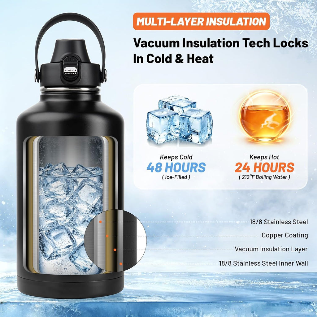 24oz Insulated Water Bottle Leak Proof with Carrier Bag for School
