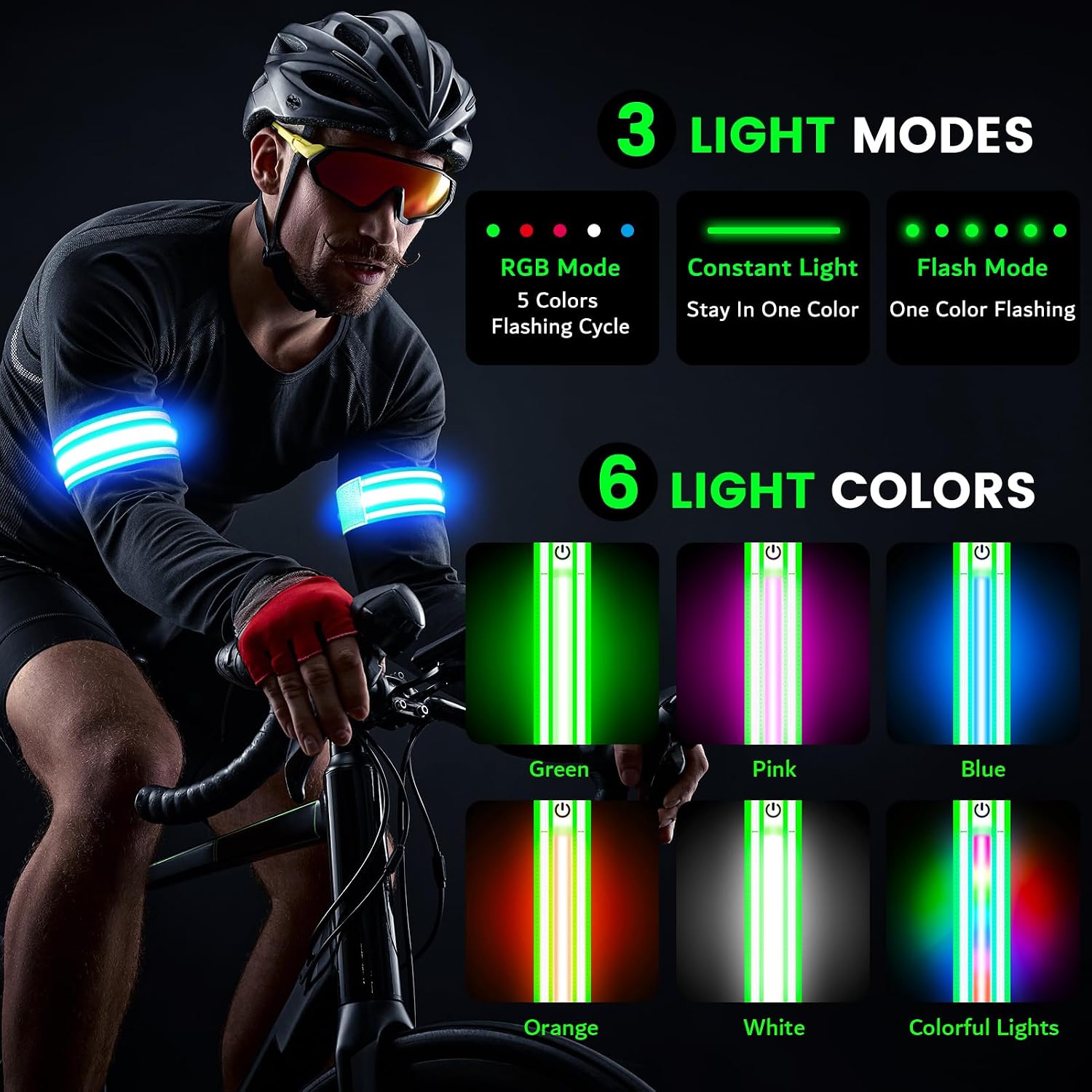 Fokia Kunbio Light Up LED Armband for Running Walking at Night,Reflective Arm Bands for Runners,Rechargeable Jogging Lights,High Visibility Night Running Safety Gear Adjustable Running Women Men Kids