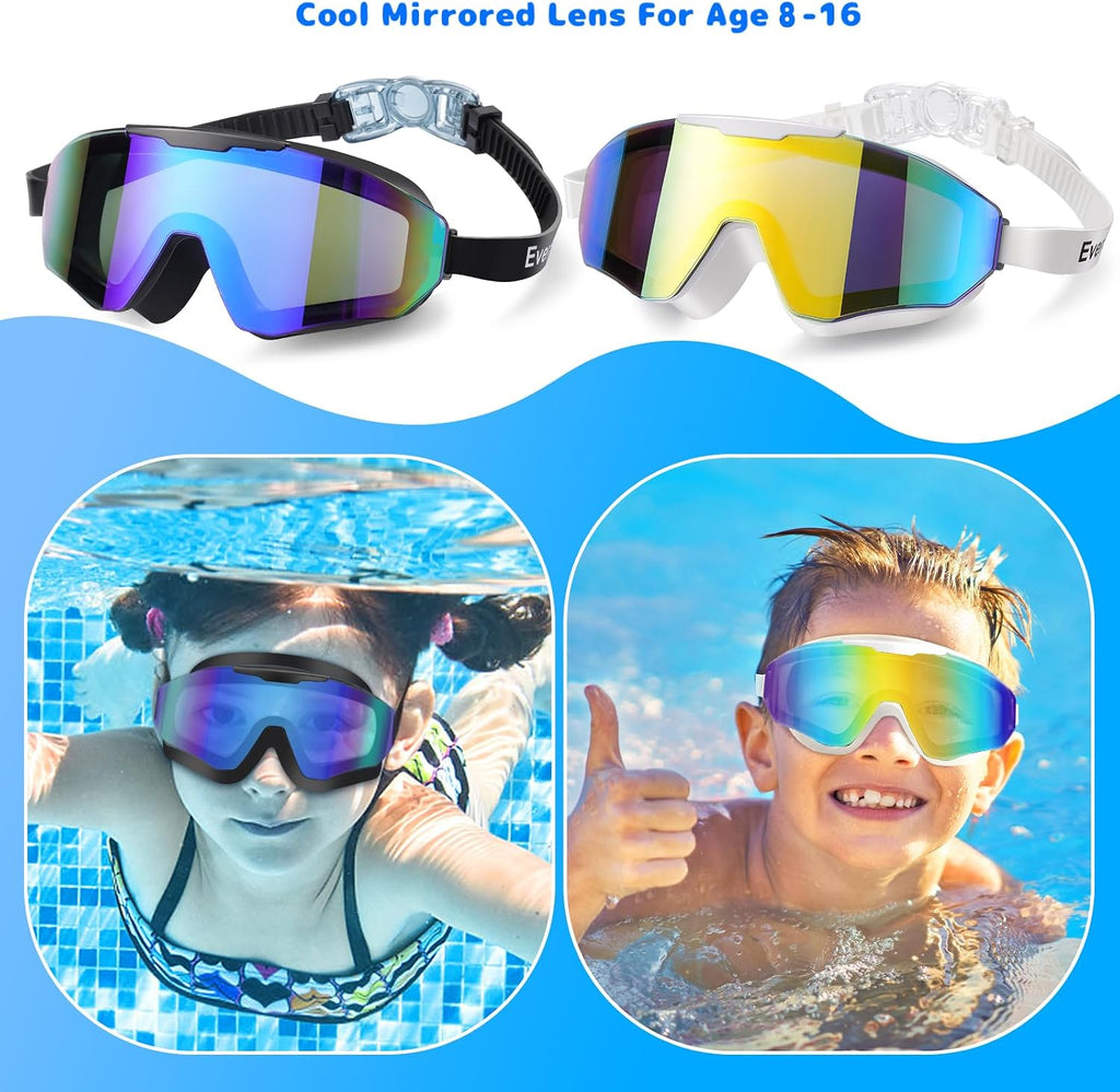 2 Pack Kids Swim Goggles 8-16 Extra Silicone Layer Pool Youth Boys Girls
