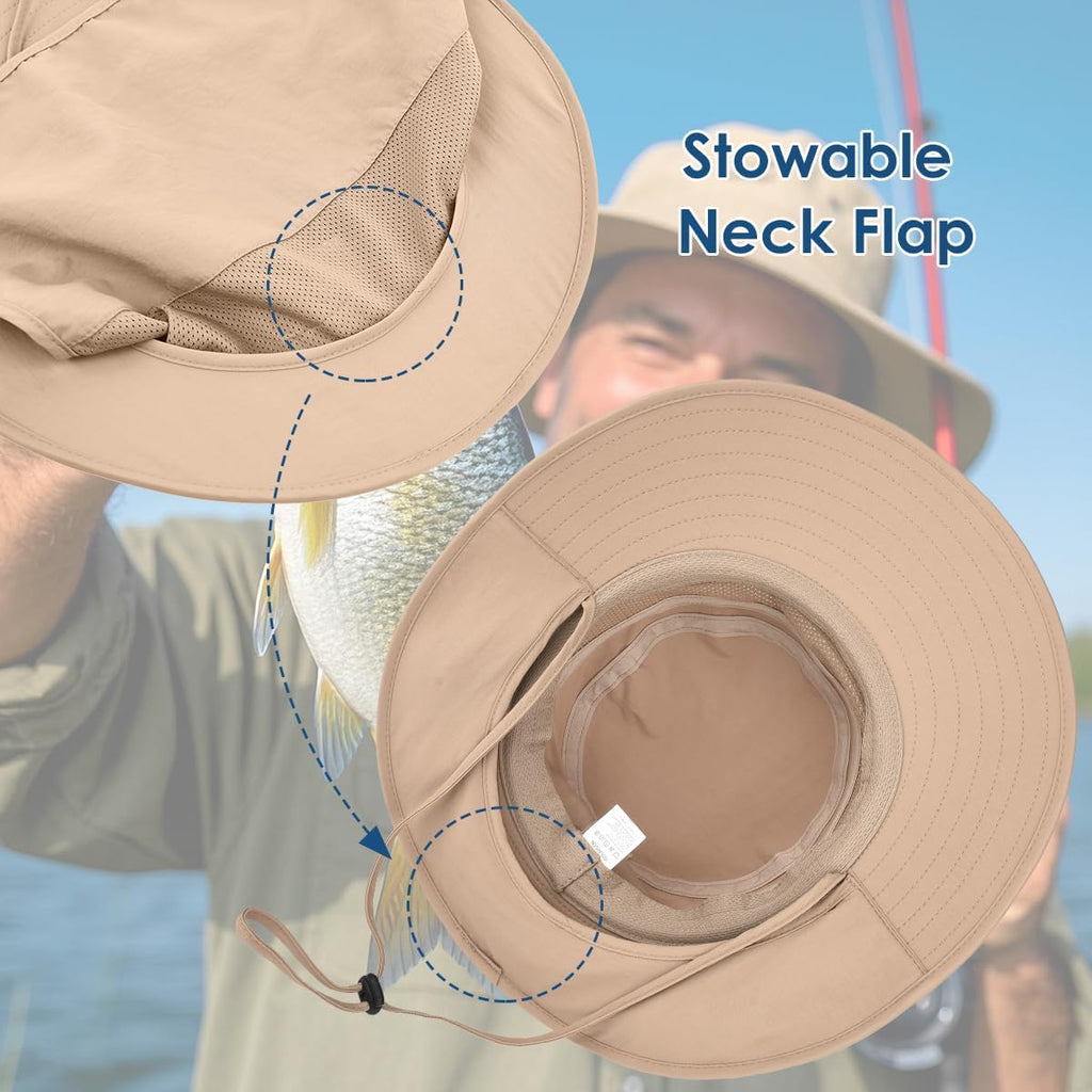 Men&Women Foldable Outdoor Sun Hat with Packable Neck Flap, UV Sun Protection Wide Brim Safari Cap
