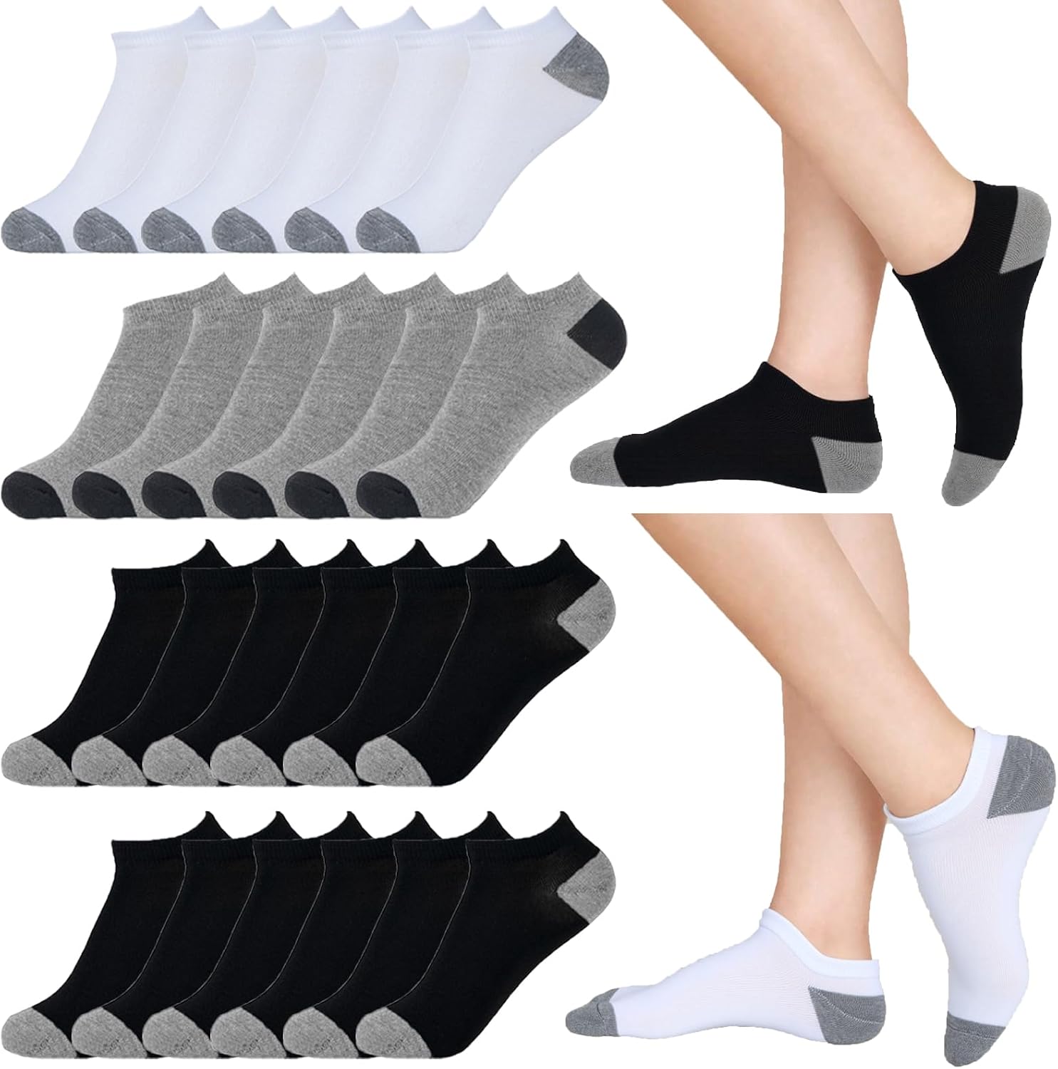 12-30 Pairs Low Cut Ankle Socks for Women No Show Casual Breathable Athletic Socks Bulk for Sport