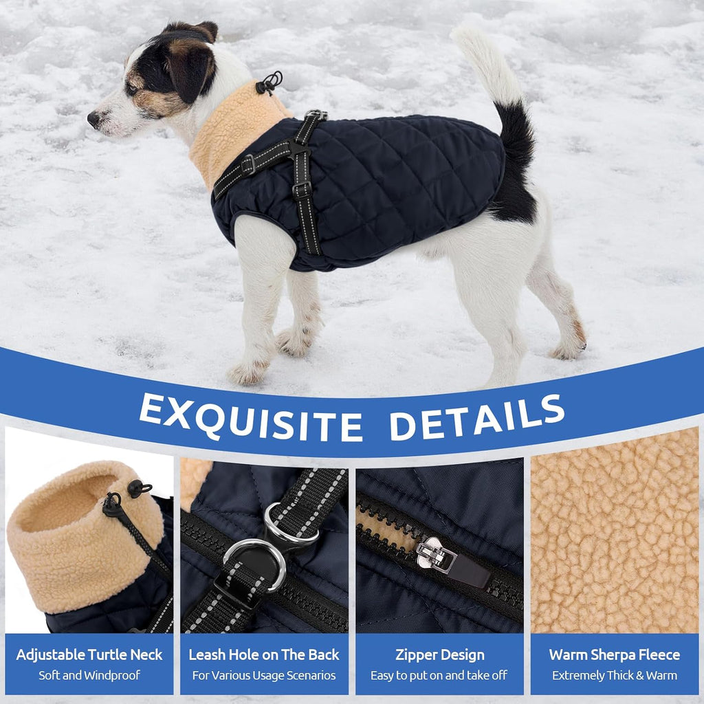 Queenmore Dog Winter Jacket Dog Coats for Large Dogs with Harness Built in