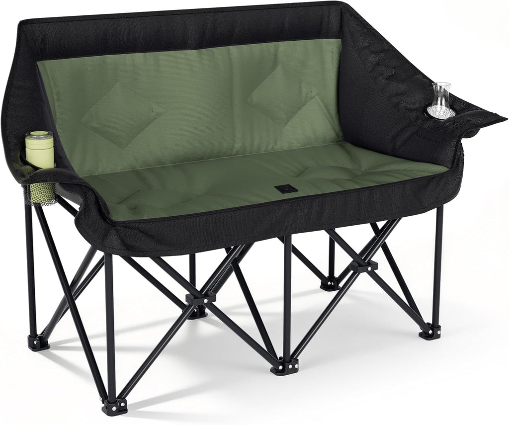 Oversized Double Camping Chairs 2 Person Folding Loveseat(Green)