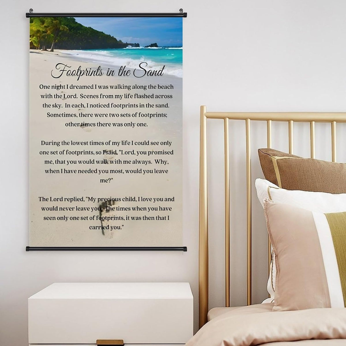 Footprints in the Sand Religious Canvas Wall Art Posters, Inspirational Beach Sunset Poem Print Poster (Black Axis 12x18inch, Footprints(4))