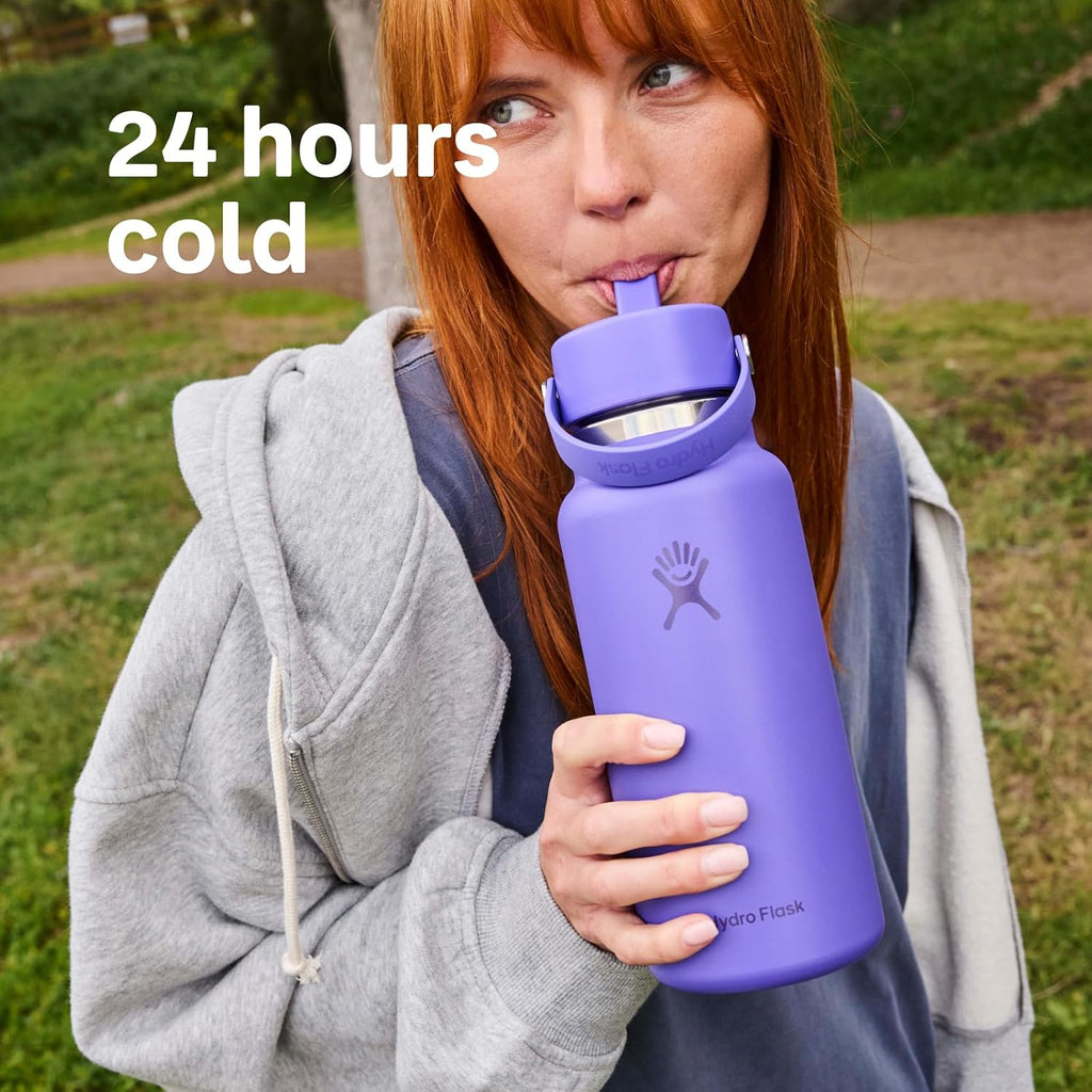 Hydro Flask Water Bottle - Insulated Stainless Steel - Wide Mouth Flex Straw Lid, Non Spill, Leakproof and Refillable in 32 Oz Deep Teal