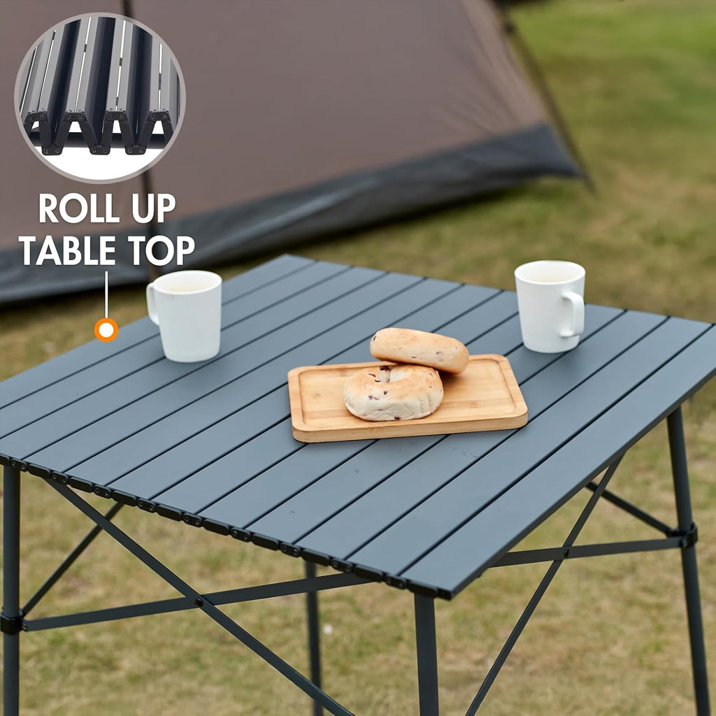 Portal Lightweight Aluminum Folding Square Table Roll Up Top 4 People Table