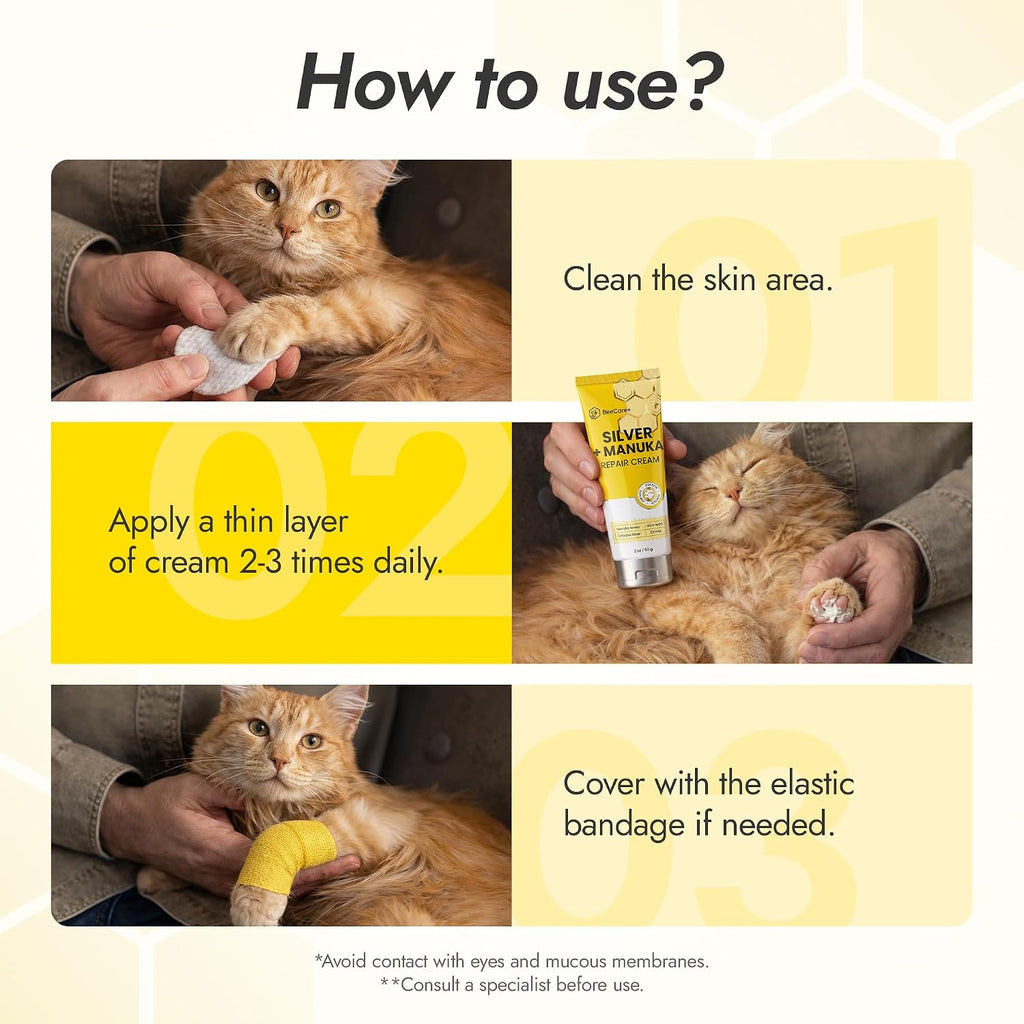 Silver + Manuka Repair Cream for Hot Spot Treatment for Dogs – Helps with Scratches, Irritations, Bites & Cuts – Cat Wound Care Ointment for Dry Skin – Suits for All Pet Breeds, Ages & Sizes – 2 oz