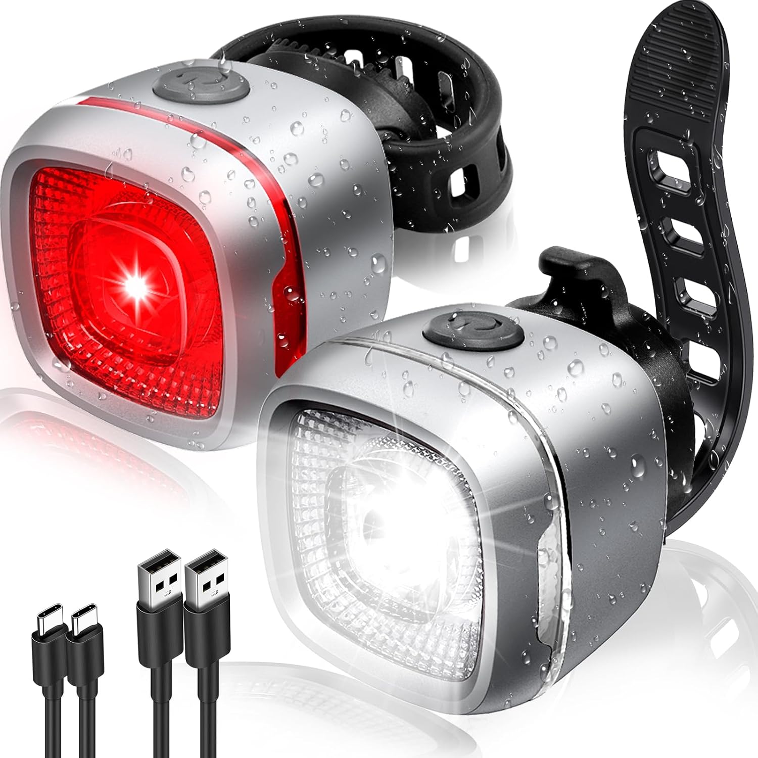Bicycle Front & Rear Lights, Type-C Rechargeable LED Bike Light Set, IPX6,Waterproof Flashlight for Night Riding, Safety Headlight Taillight, Kids Girls Children's Bicycle Accessories